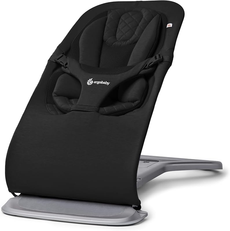 Ergobaby Transat Evolve 3-en-1, Transat ergonomique pour nouveau-nés de la naissance à la petite enfance, balancelle avec insert pour nouveau-né (2,5 kg - 13,2 kg), Onyx Black