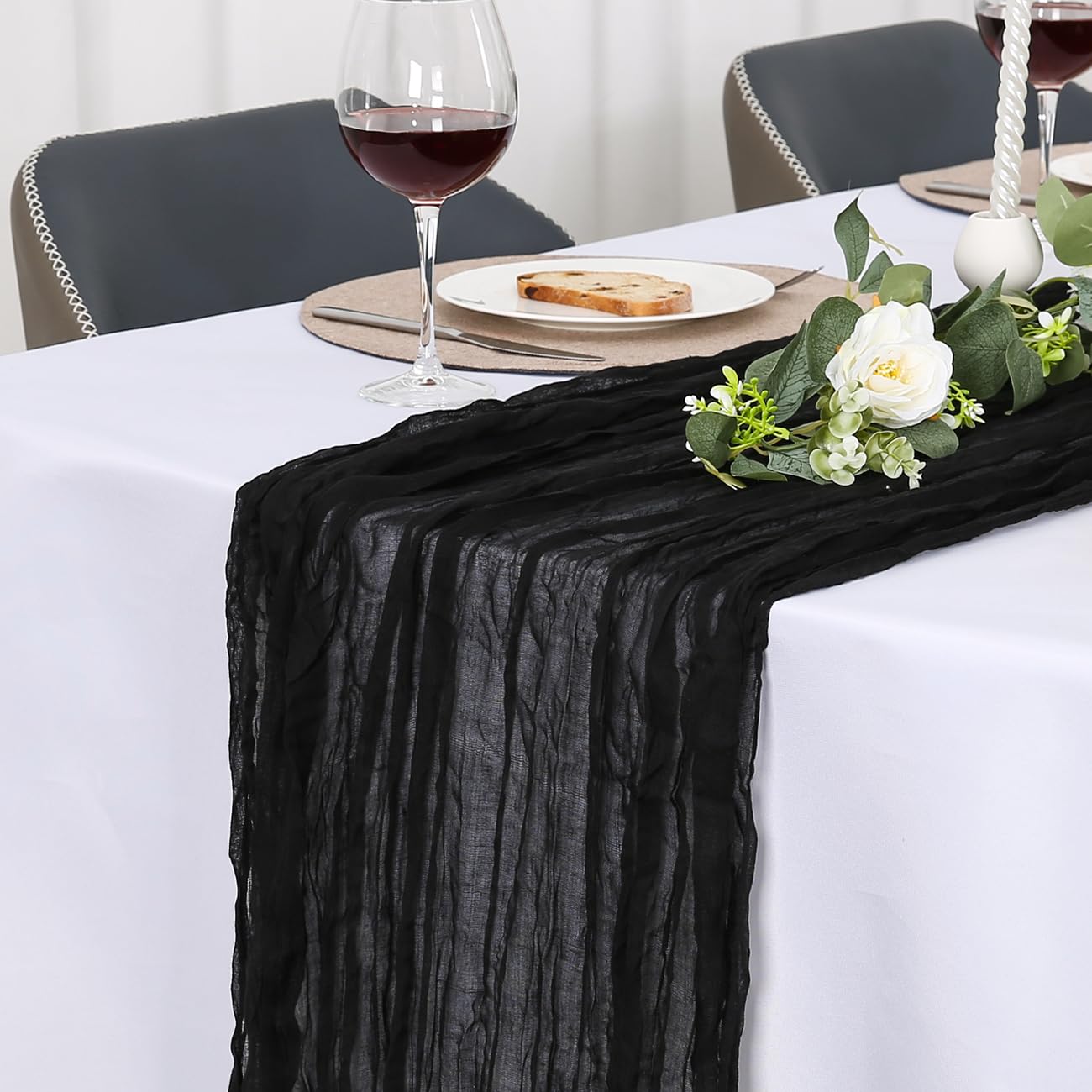 Jumdast käsetuch Tischläufer Boho, Tischläufer Modern Abwaschbar Hochzeit Outdoor Garten Wetterfest Musselin Chiffon Stoff Hochzeitsdeko Taufe Deko Tischdeko