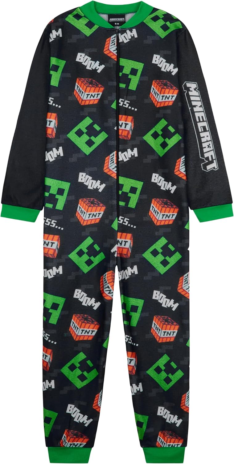 Get Trend One Piece Pajamas for Boys, Teens, Long Sleeved Fleece Jumpsuit, Zip Up Sleepwear, Loungewear PJs, Gifts for Boys