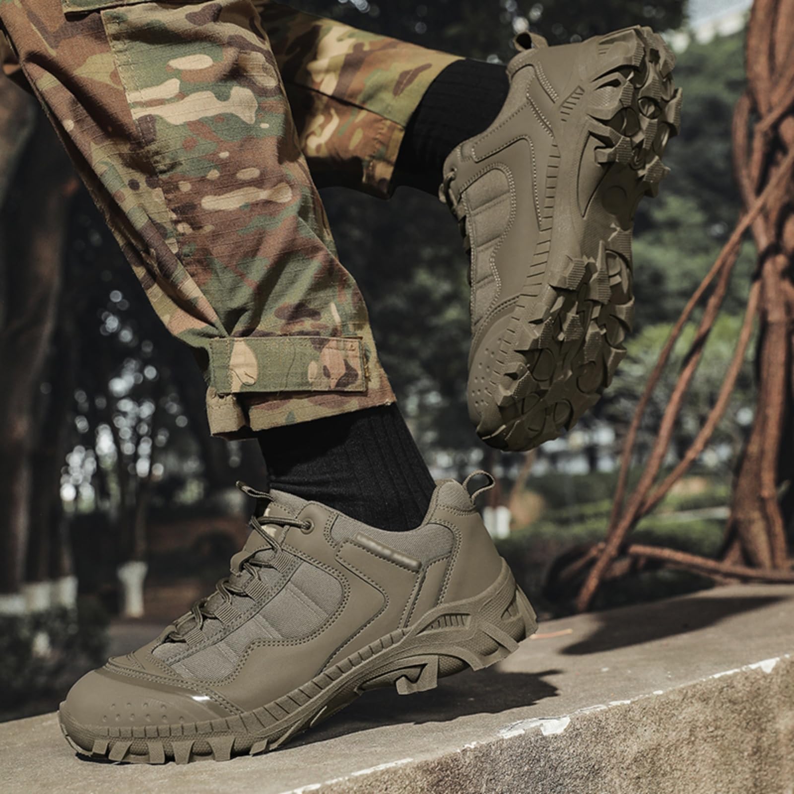 Wodoodporne buty trekkingowe męskie lekkie buty wojskowe | Antypoślizgowa gumowa podeszwa, Niskie, sznurowane buty trekkingowe, Do biegania w terenie i na kemping