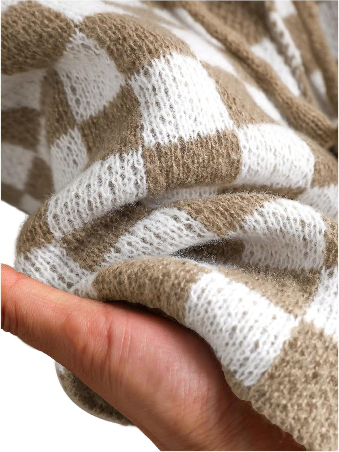 SOLY HUX Plus Size Cardigan Sweaters for Women Plaid Checkered Bow Tie Front Long Sleeve Knit Tops Trendy Fall Clothes - Image 2