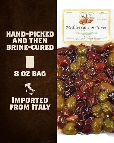 Miniatura 2 de Fortuna's Aceitunas mediterráneas italianas importadas, bolsa de aceite curado, cerignola nuez, calabrese verde bebé, kalamata con pimientos rojos
