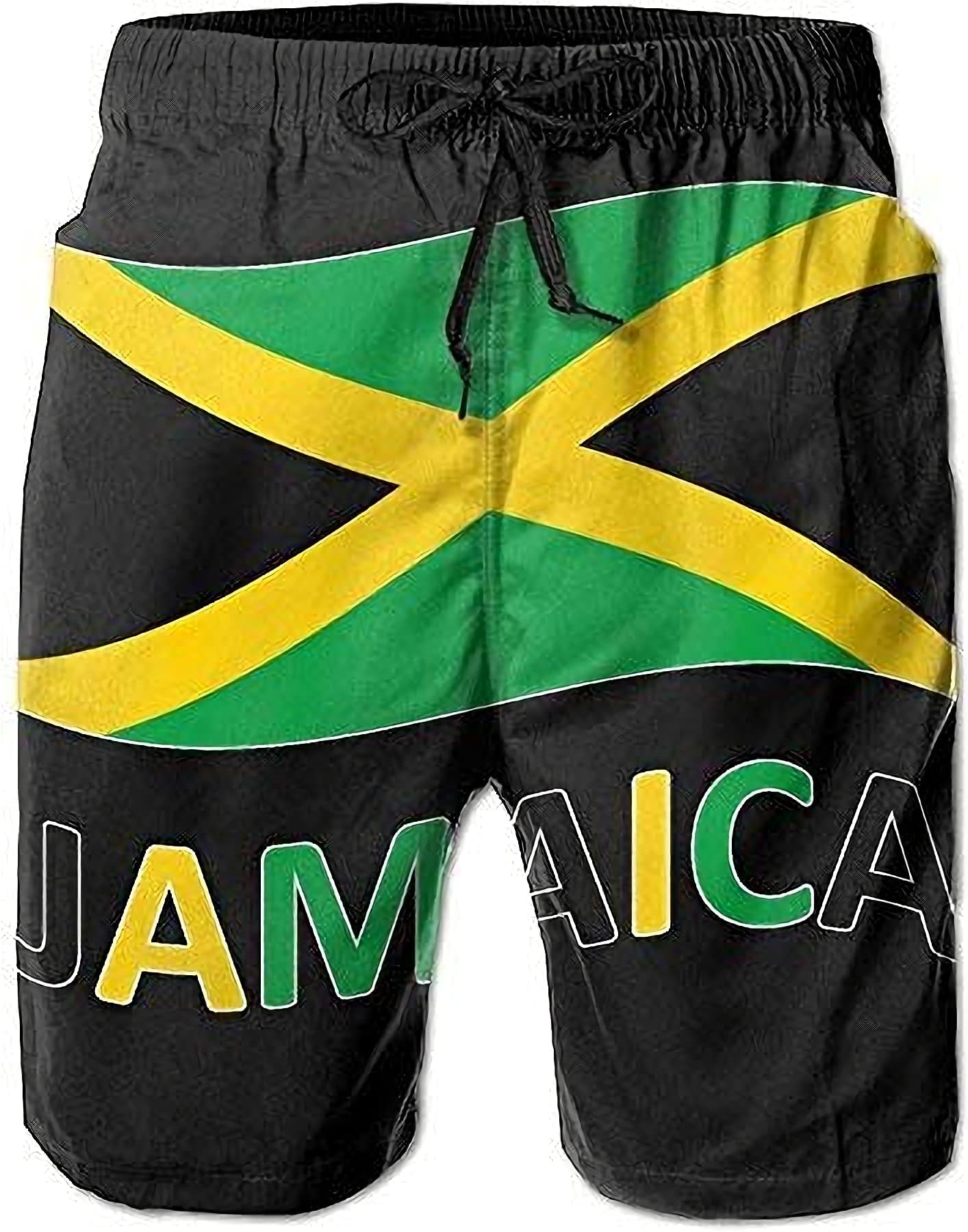 CUTEDWARFMen's Board Shorts Jamaican Flag Swim Trunks Summer Beach Shorts