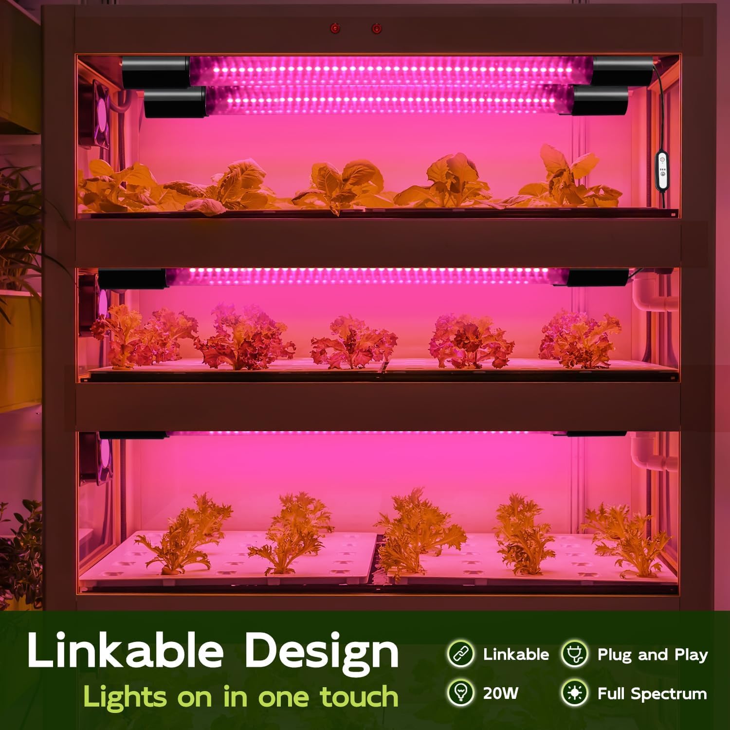 Hlite - Confezione da 2 luci a LED da 40,6 cm, luci da coltivazione collegabili per piante da interno, design a spina e sospensione con timer di accensione/spegnimento automatico, luce