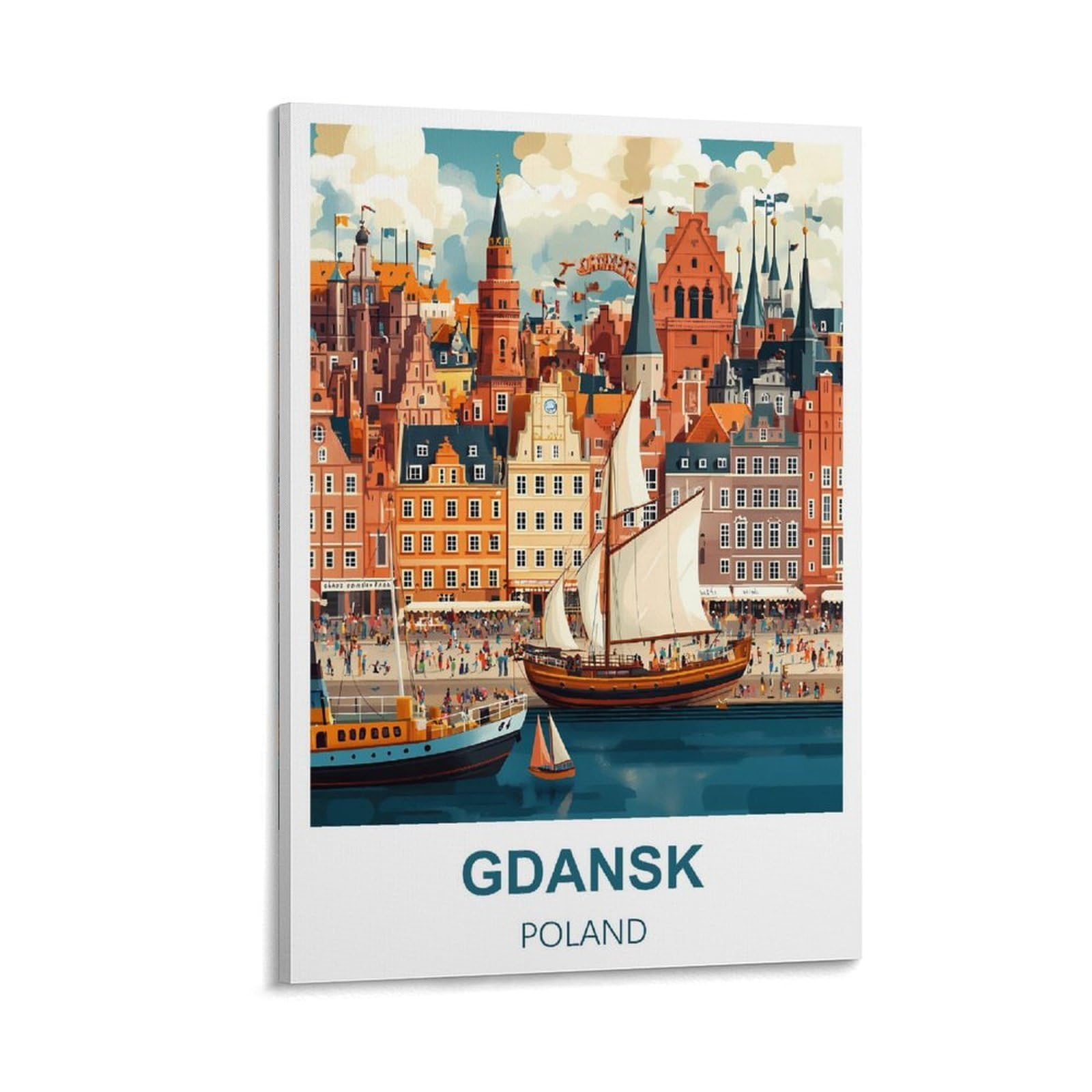 Fjiwecwsq Frame-Style Gdansk Poland Vintage Travel Posters 08X12inch(20X30cm) Canvas Wall Art Painting Prints