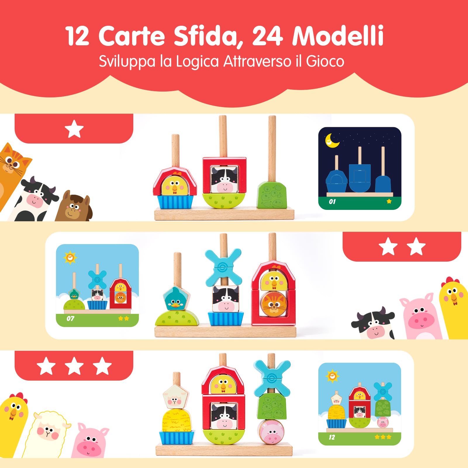 hahaland Giochi Montessori 1 Anno, Fattoria Giochi Legno Bambini da Impilare e Ordinare, Gioco Educativi Interattivo Regalo Bimbo Bimba 1 2 3 Anni