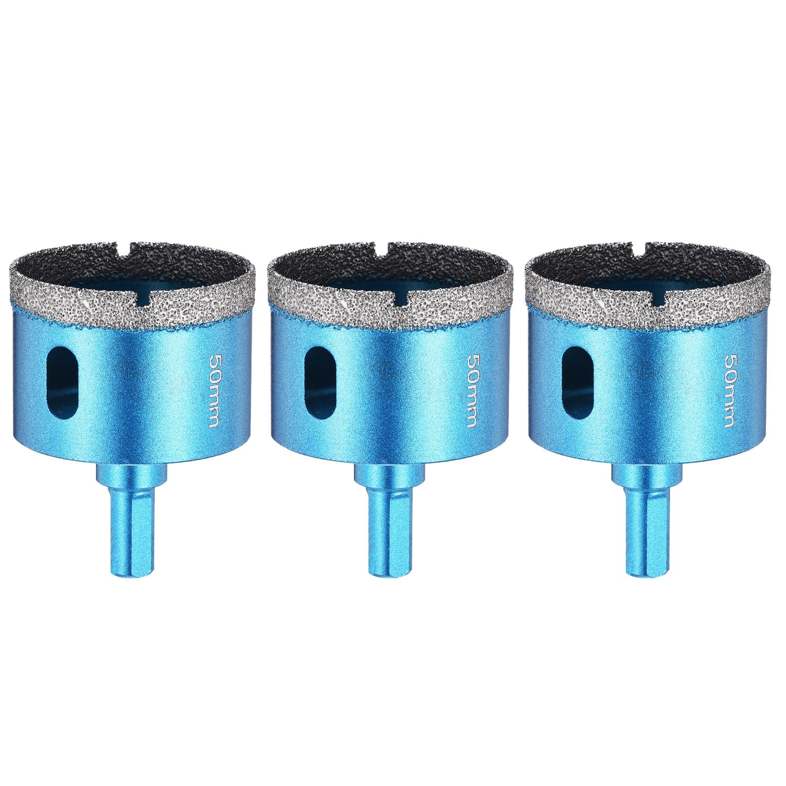 PATIKIL 3Pcs 2" Diamond Hole Saw 50mm Diamond Tip Hole Cutter 3-Flat Shank for Hand Drilling Ceramic Porcelain Marble Tiles Stone Brick Hard Material - Blue