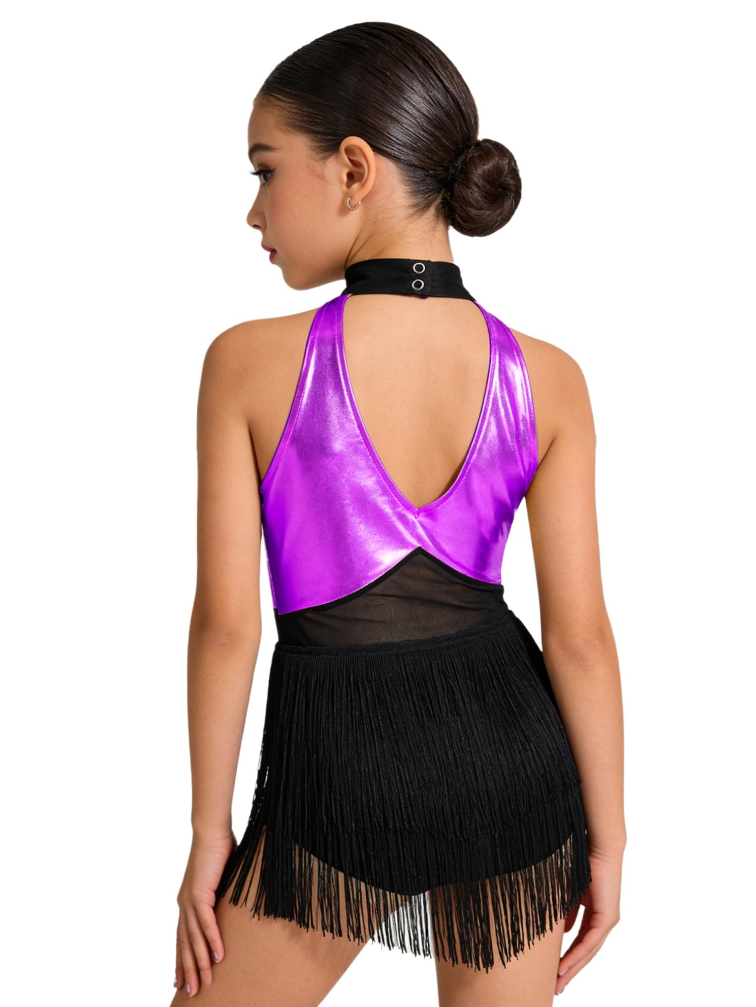 Freebily Vestidos Baile Salsa Samba Rumba con Flecos Niña Leotardo De Baile Latino Espalda Abierta Trajes De Bailarina Cha Cha — view 2