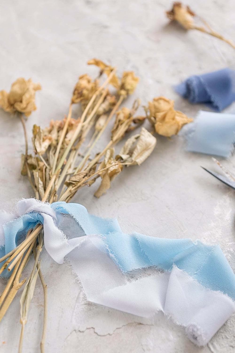 Dloapesy 3 Rolls Handmade Fringe Chiffon Silk Ribbon Gauze 1.5" x 3Yd Ribbons Set for Wedding Invitations Bridal Bouquets - Image 5