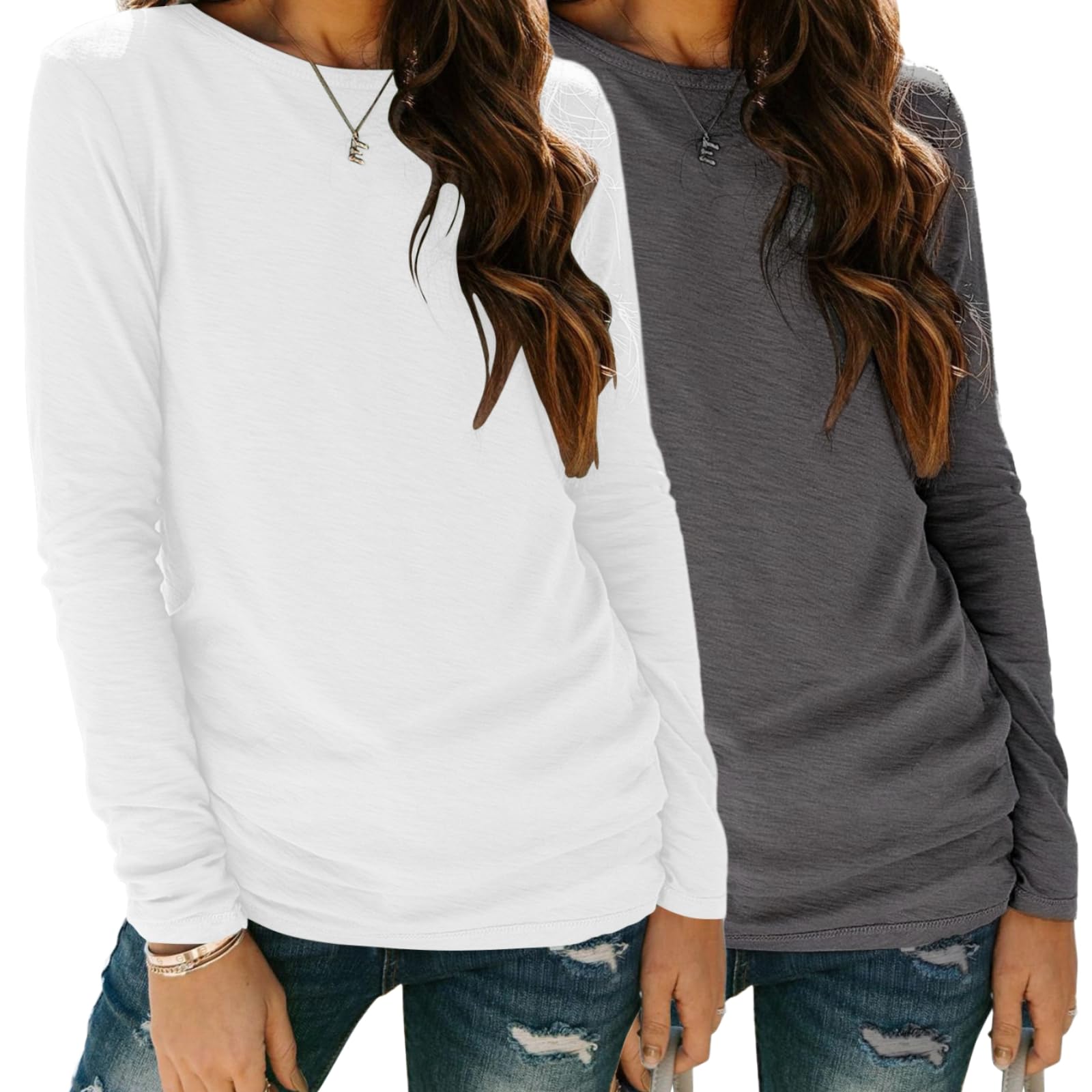 ZEAGOO Damen Langarmshirt Rundhals Langarm T Shirt Casual Basic Longsleeve Oberteile Winter Frühling