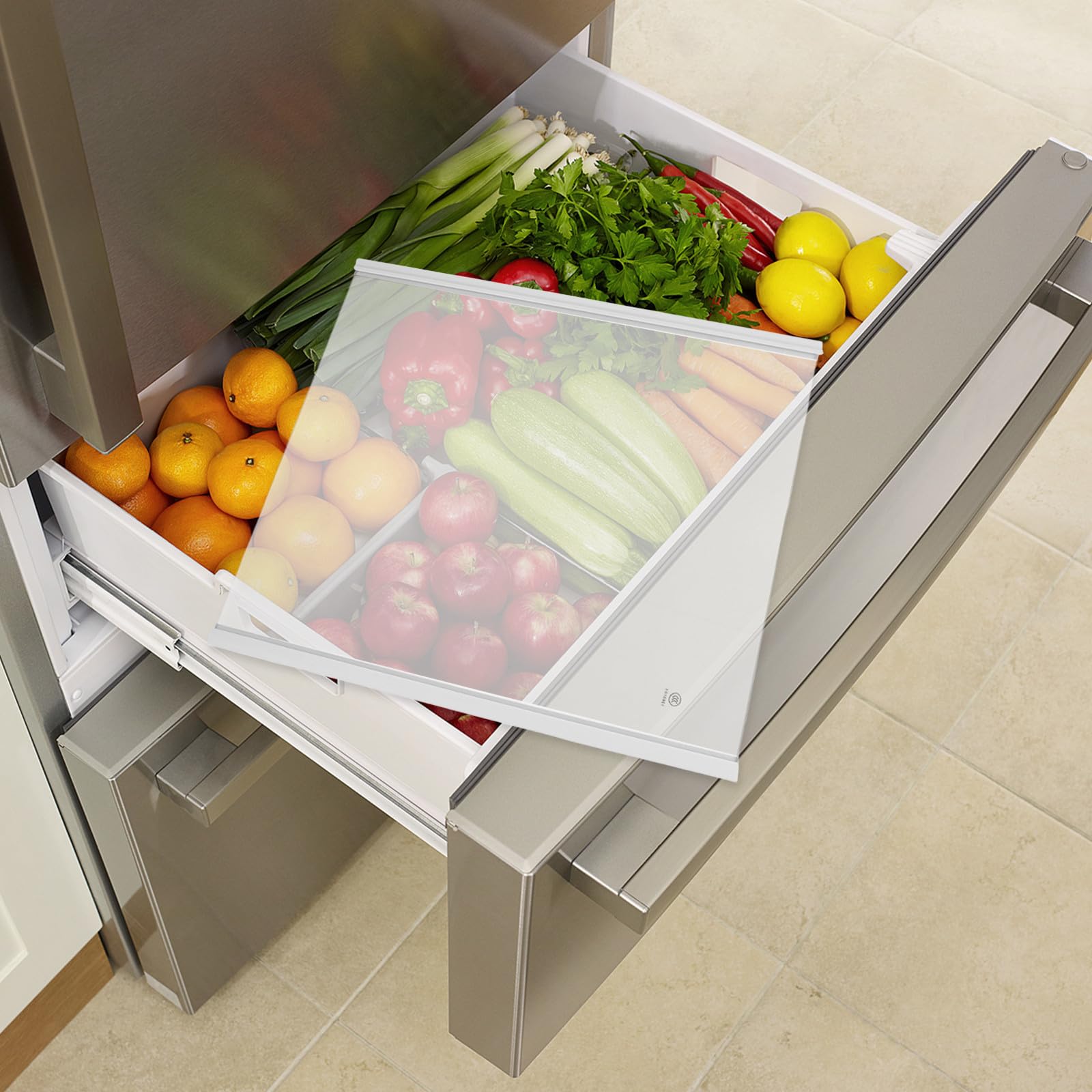 Luxshiny Estante para Refrigerador de Vidrio Templado Aleación, Almacenamiento Modular Flexible y Visibilidad Clara para Alimentos Frescos y Frutas en Cocina