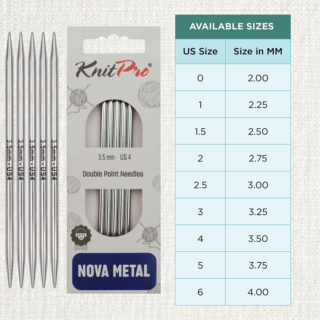 KnitPro Nova Double Pointed Needles 5" (12.5cm), Silver, 3.5mm - Image 4