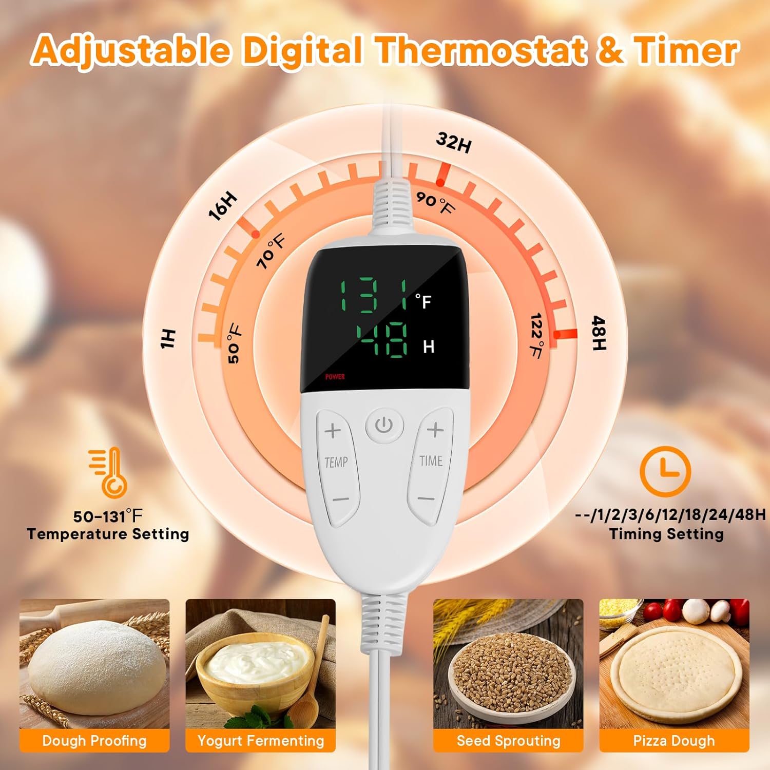 Folding Bread Proofing Box - Foldable Dough Proofer Boxs, with 6-speed 50-131℉ Temp Control & 9-speed 48H Timer, Fermentation box for Sourdough, Pizza, Yogurt, Kombucha