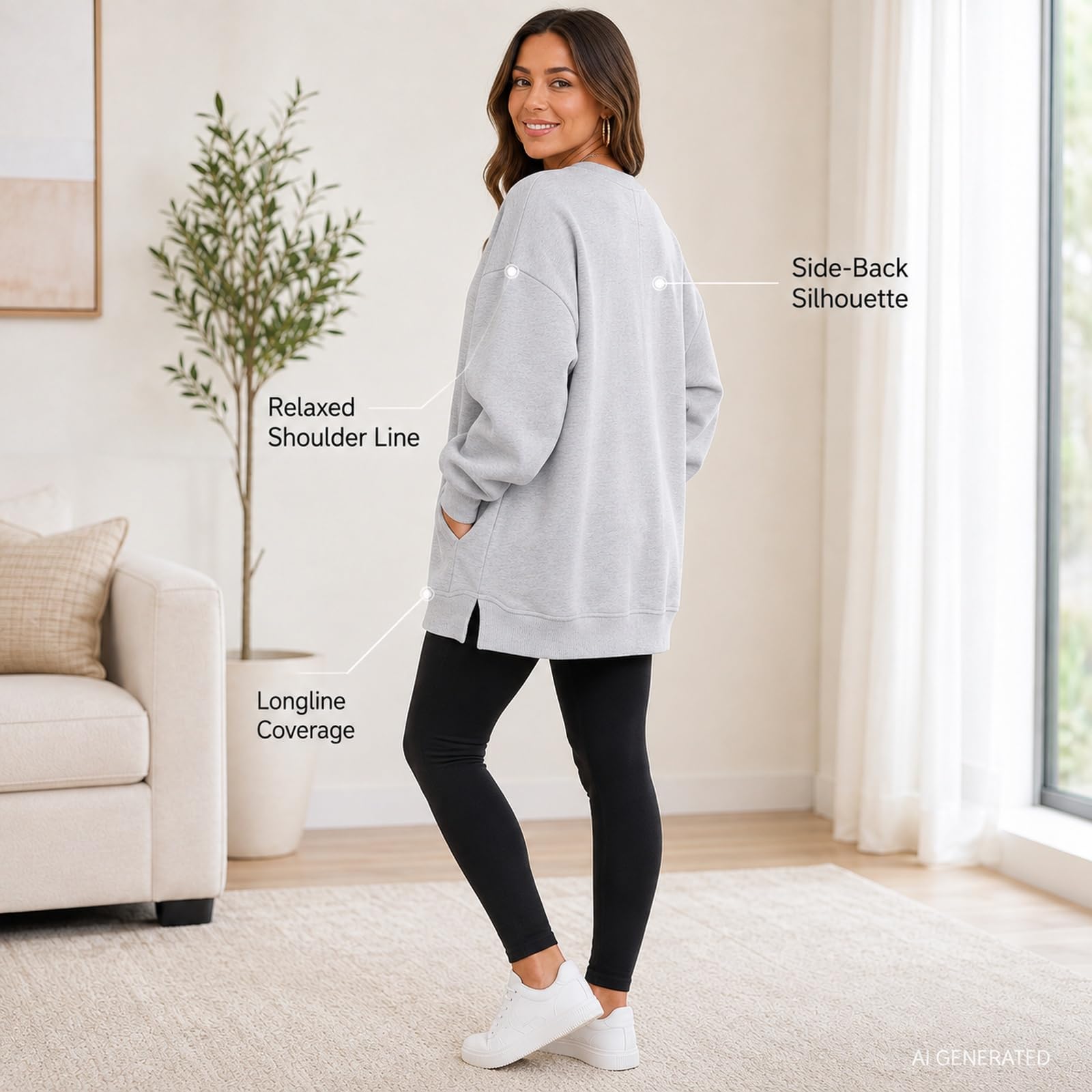 Damska bluza oversize z okrągłym dekoltem sweter z długim rękawem luźny