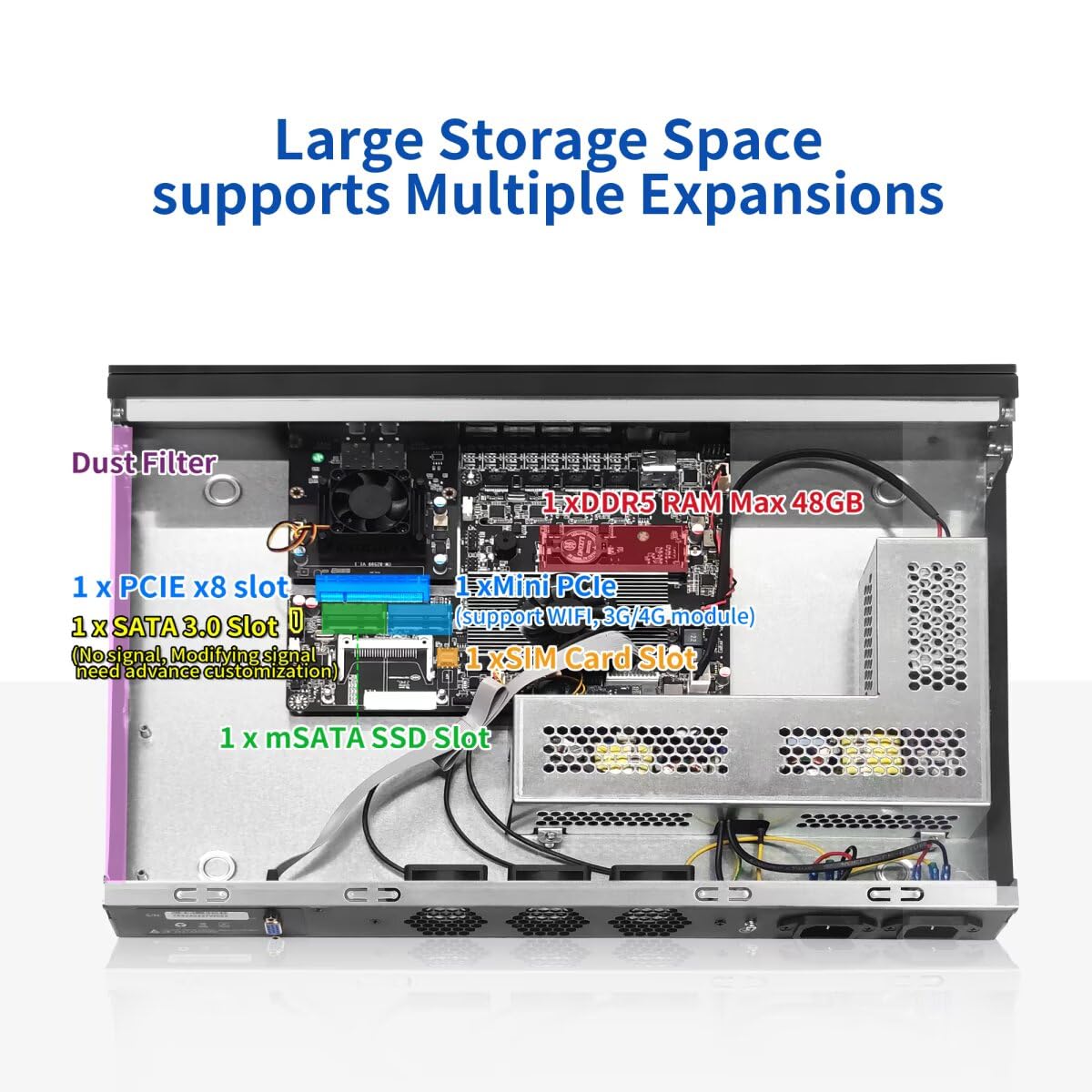 Firewall Appliance 1U N300, DDR5 16GB RAM 1TB SSD, 19'' Server Router PC, 2 x 10GbE SFP+, 4 x 2.5GbE I-226V LAN, OPNsense Homelab Server, Network Hardware VGA Display, Console