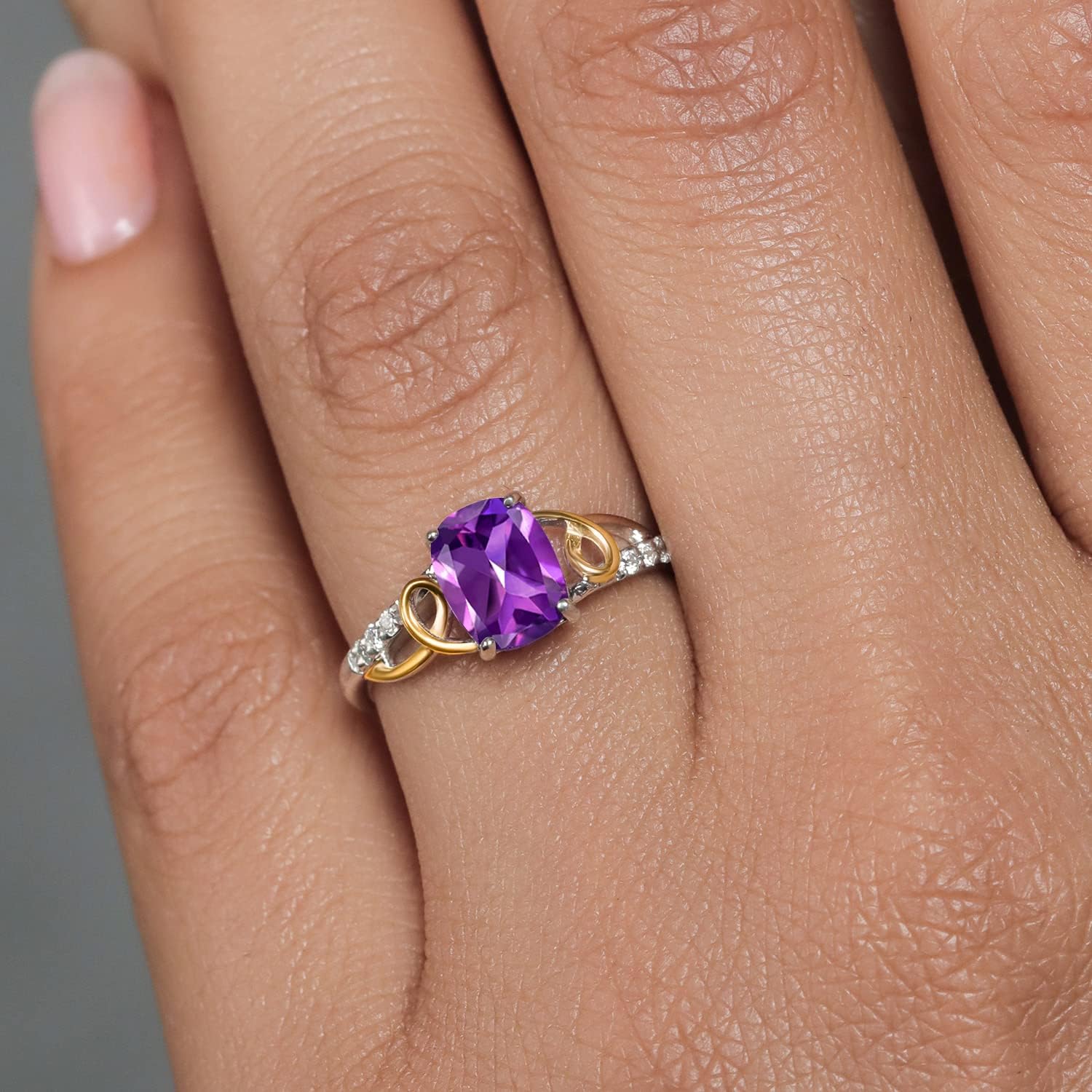 Gem Stone King 8X6MM Cushion Gemstone Birthstone and Lab Grown Diamond Engagement Ring | 10K Yellow Gold and 925 Sterling Silver | Wedding Anniversary Promise Ring For Women