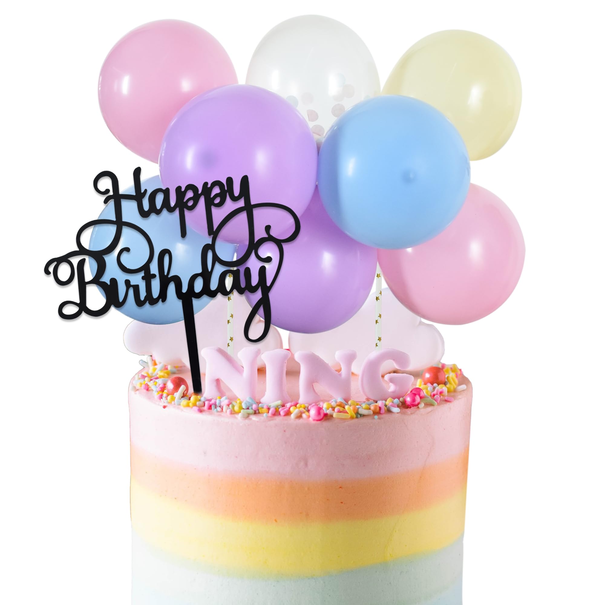 BEISHIDA Happy Birthday Cupcake Toppers - Pastel Mini Balloon Cloud Birthday Cake Decorations for Baby Shower Wedding Anniversary Supplies