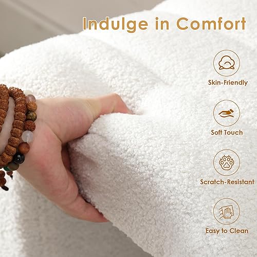 Miniatura 5 de ONEVOG Puf otomano blanco, reposapiés para sofá de 18 pulgadas, bonitas sillas de tocador para maquillaje, tela suave y marco resistente, decoración