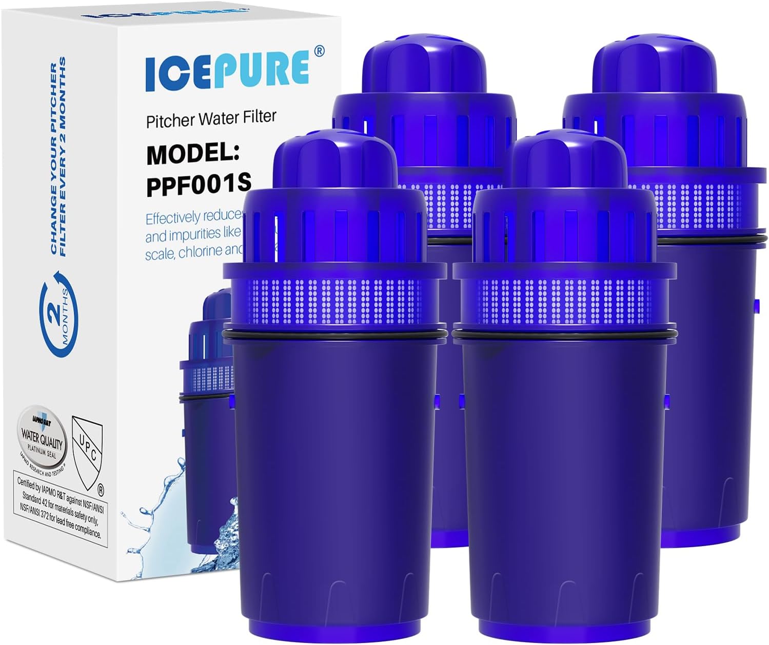 ICEPURE Pitcher Water Filter Replacement for Pur PPF900Z, PPF951K, PPT700W, CR-1100C, DS-1800Z, CR-6000C, PPT711W, PPT711, PPT710W, PPT111W, PPT111R Pitchers and Dispensers, 4PACK