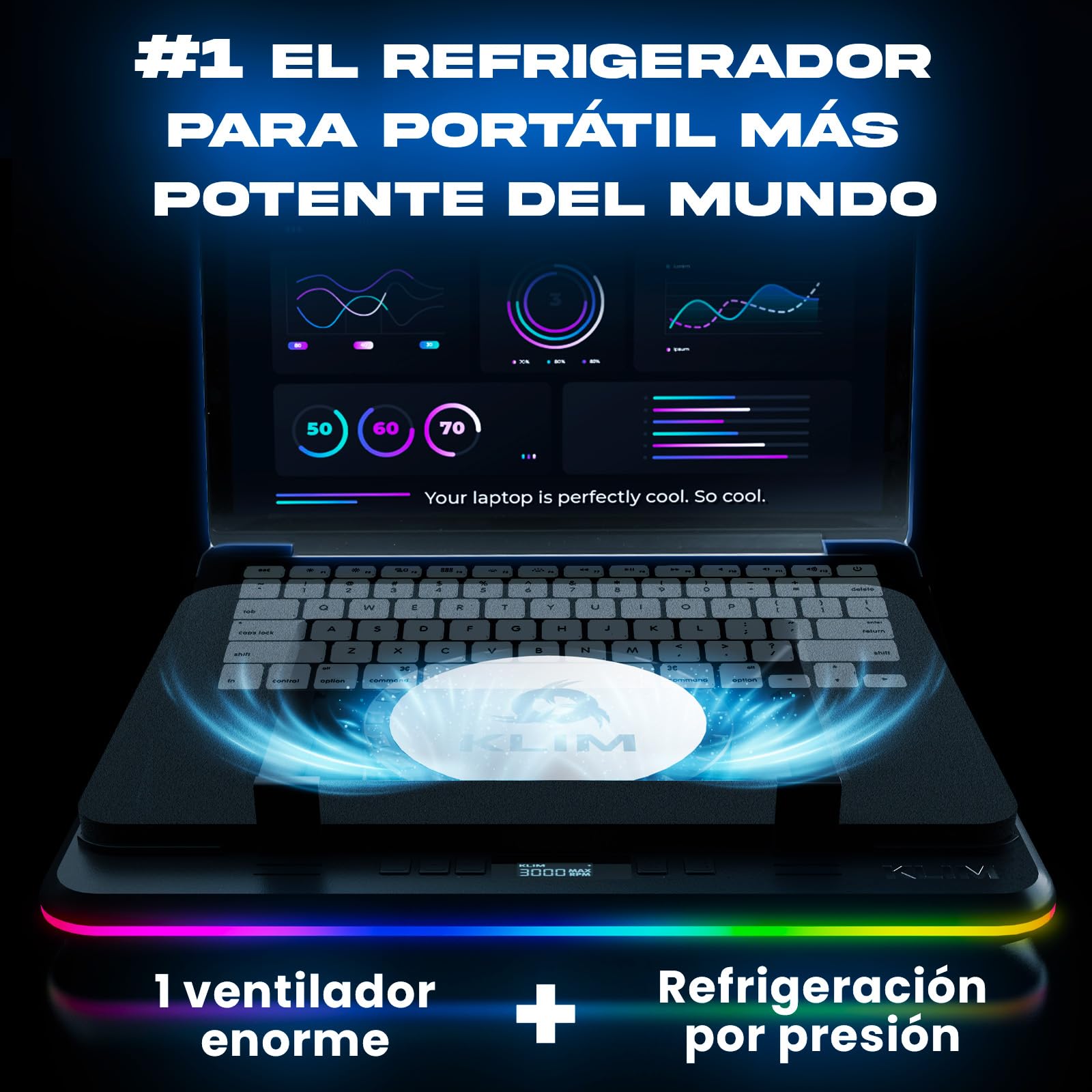 KLIM Turbofrost MAX - Base Refrigeradora Portátil RGB, con Potente Turbofan XL, para Portátil, 15.6-17, Nuevo Sistema para un Flujo de Aire Óptimo, Velocidad Ajustable, Pantalla LCD