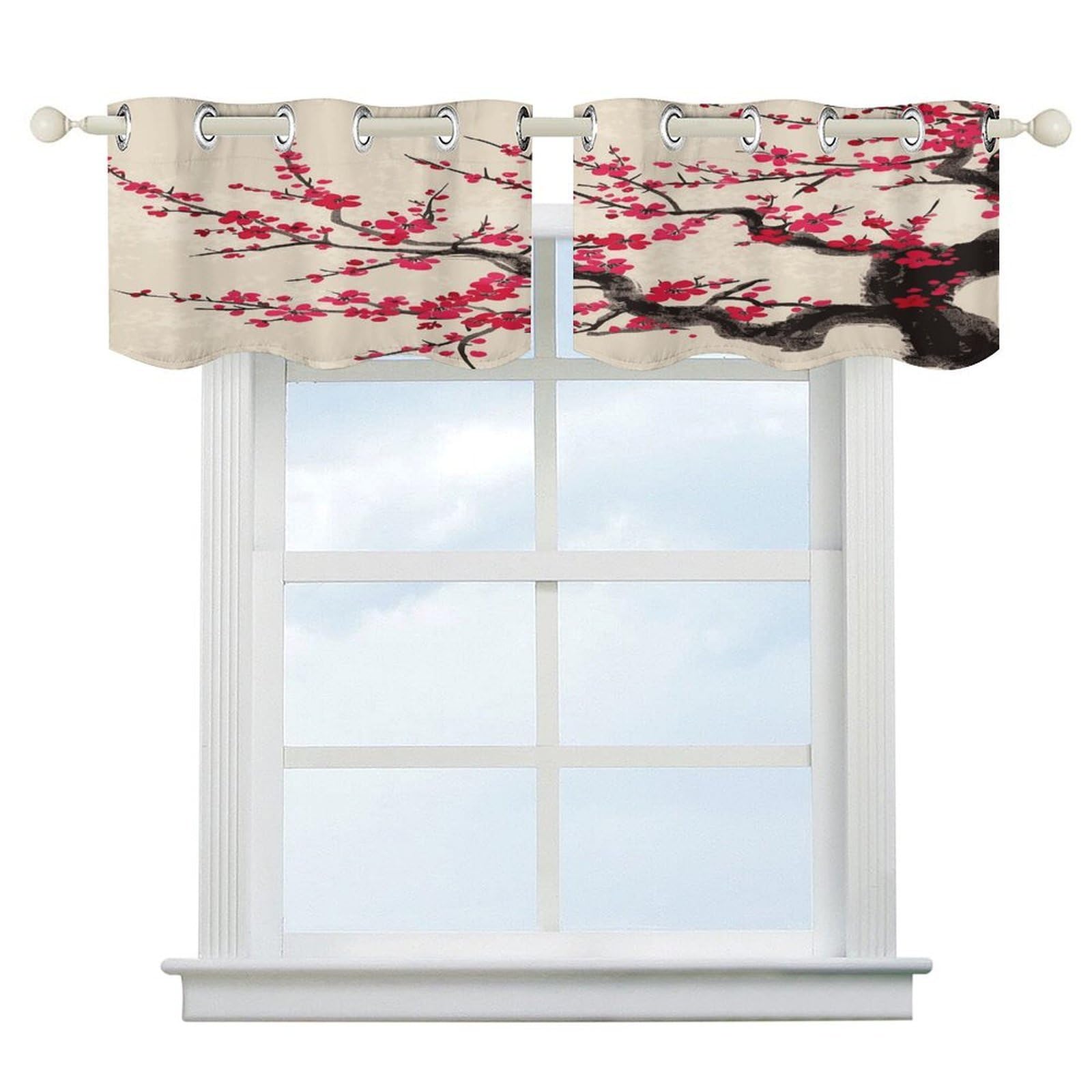 Fekiloot Style Japanese Floral Cherry Blossom Short Curtains Valance Curtain