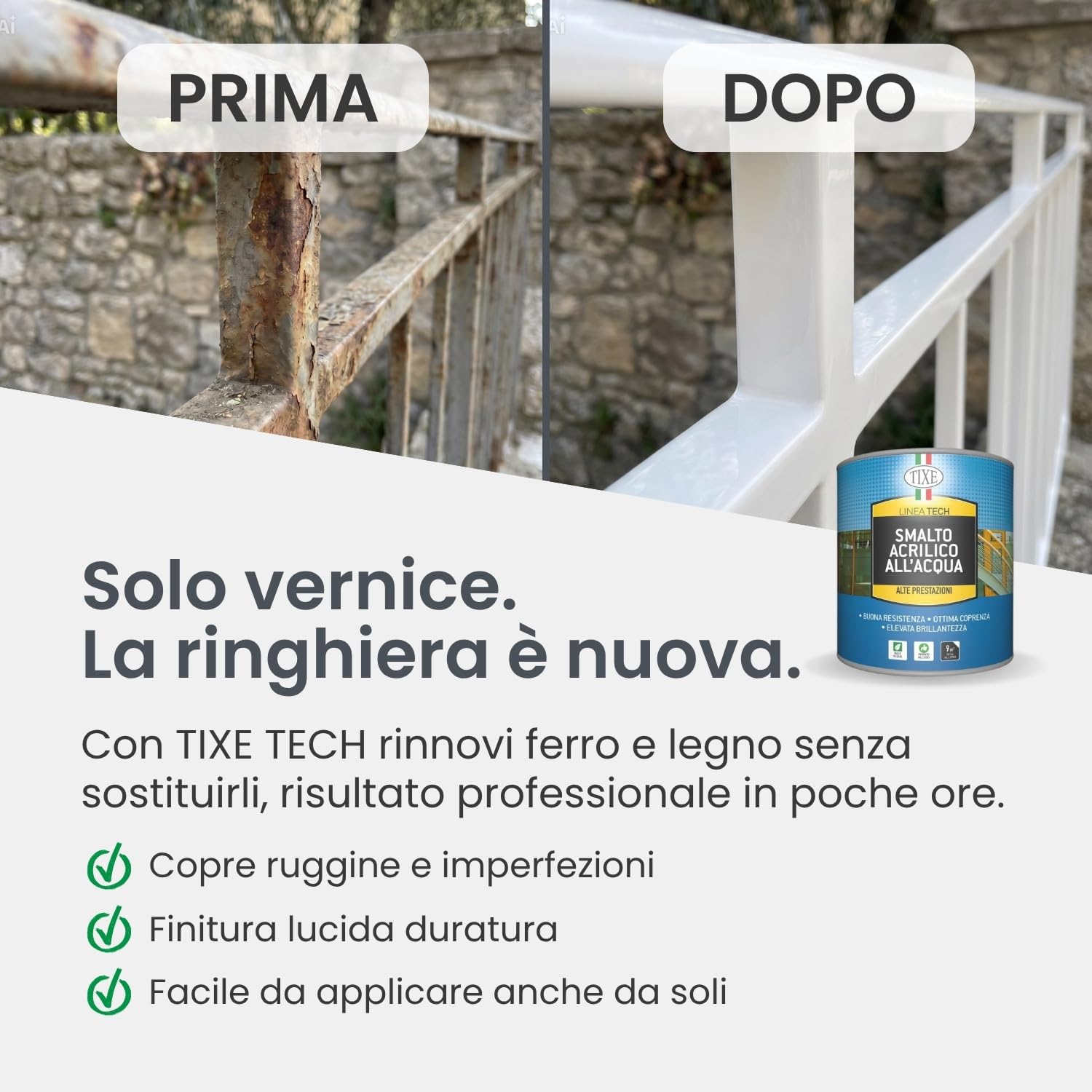 TIXE Smalto all'Acqua per Legno e Ferro TIXETECH | Bianco Opaco 2.5Lt | Smalto all'Acqua Finitura Resistente per Legno e Ferro ad Alta Copertura | Made in Italy