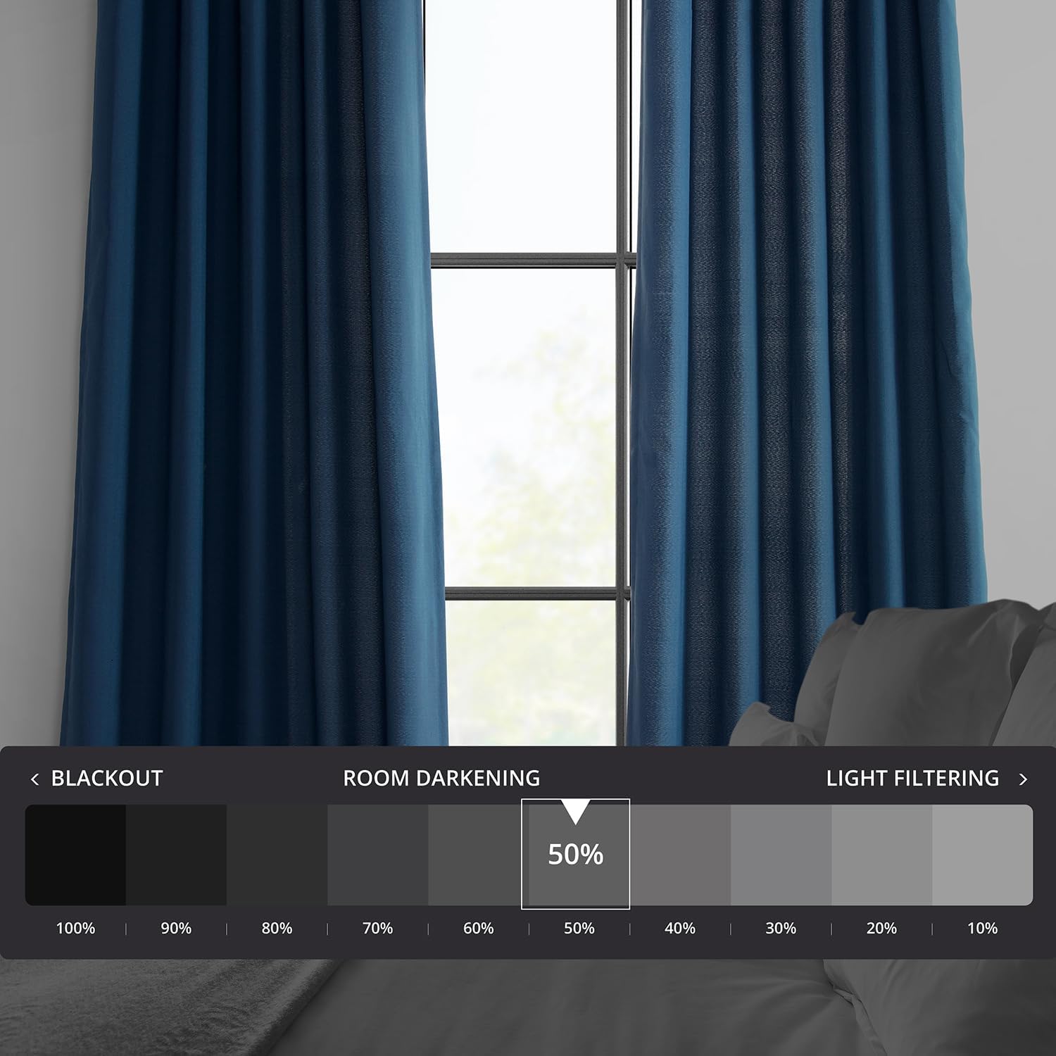 HPD Half Price Drapes Dobby Linen Light Filtering Curtains for Bedroom 50 X 108 (1 Panel), Rod Pocket Curtains for Living Room Home Decor, Deep Blue