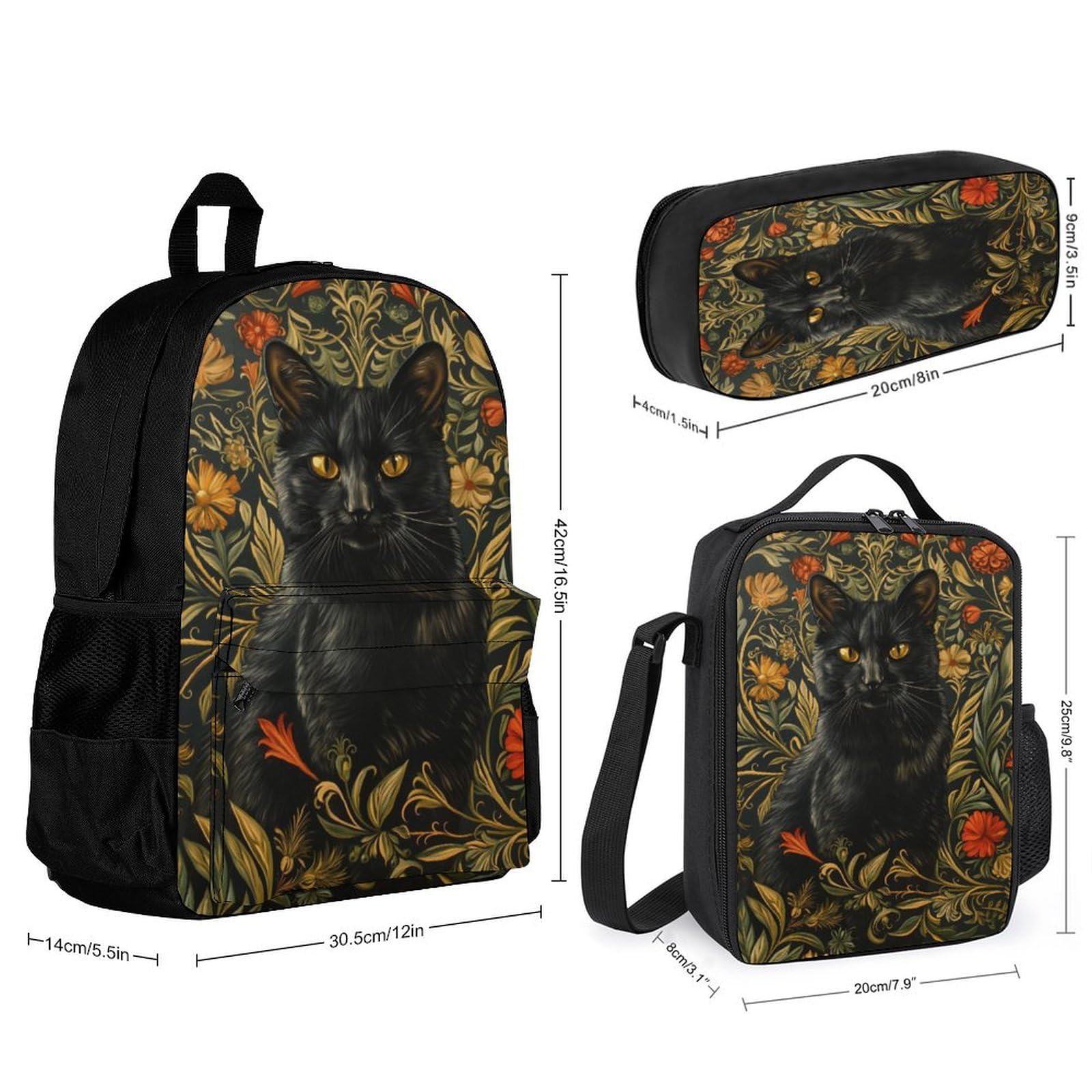 Sac à Dos Chat Primaire Élèves avec Lunch Bag et Trousse, Ensemble Cartable Chaton CP CE1 CE2 pour École Quotidienne