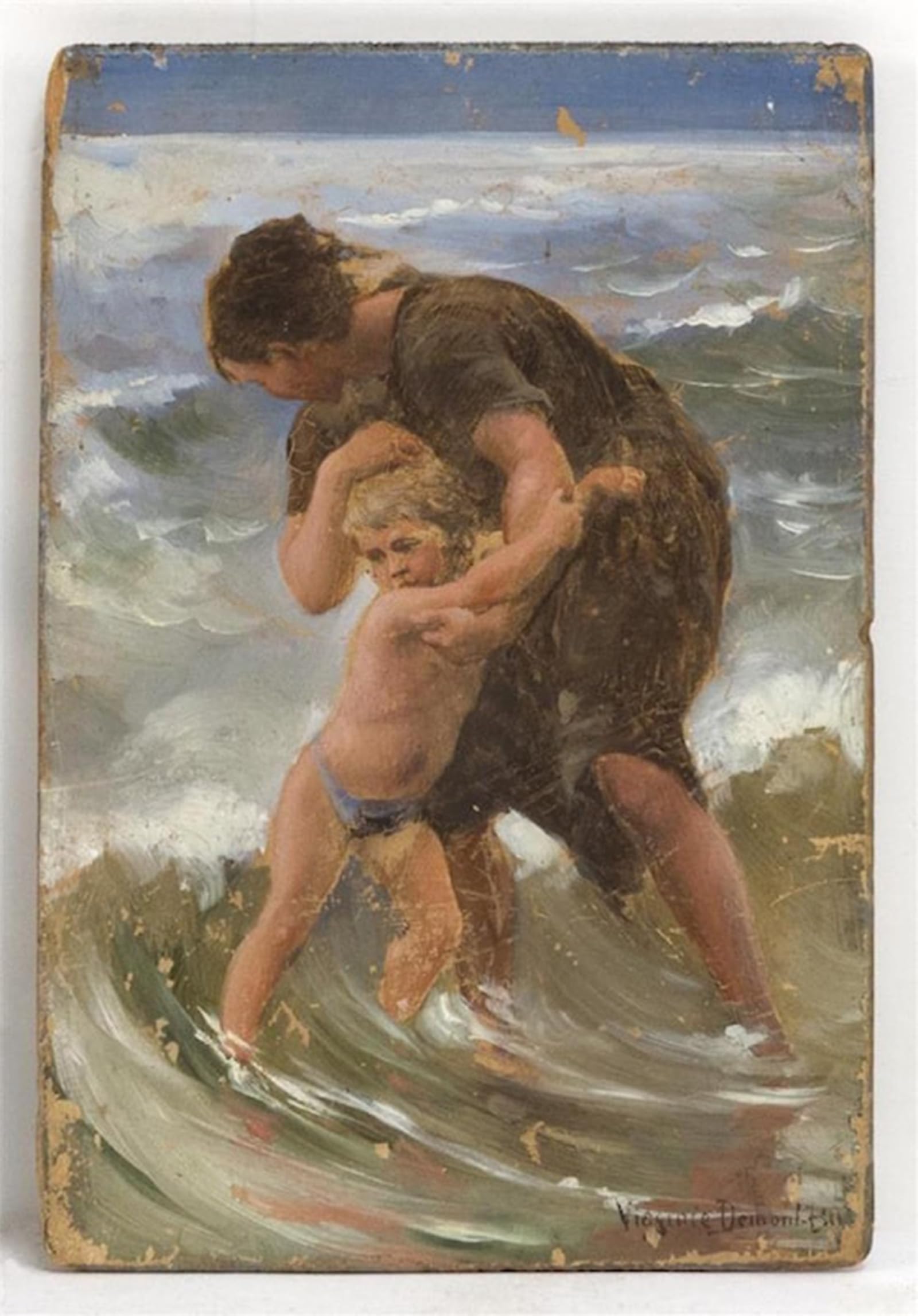 POSTERIIk Famous Animal Posters Vintage Picture Mother and Child in the Waves by Virginie Demont-breton Modern Wall Decor for Home Decor 60x90cm