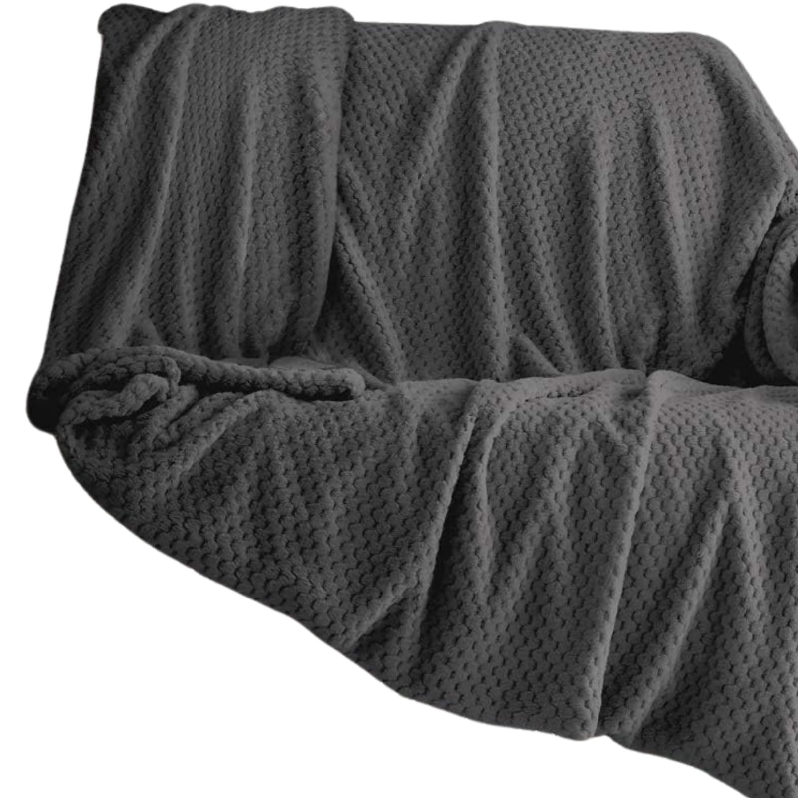 Dolce Vari Premium Waffle Whisper Fleece Throw Blankets Honeycomb Super Soft Warm Cozy Over Sofa Bed Throw Blanket (Charcoal, Single)
