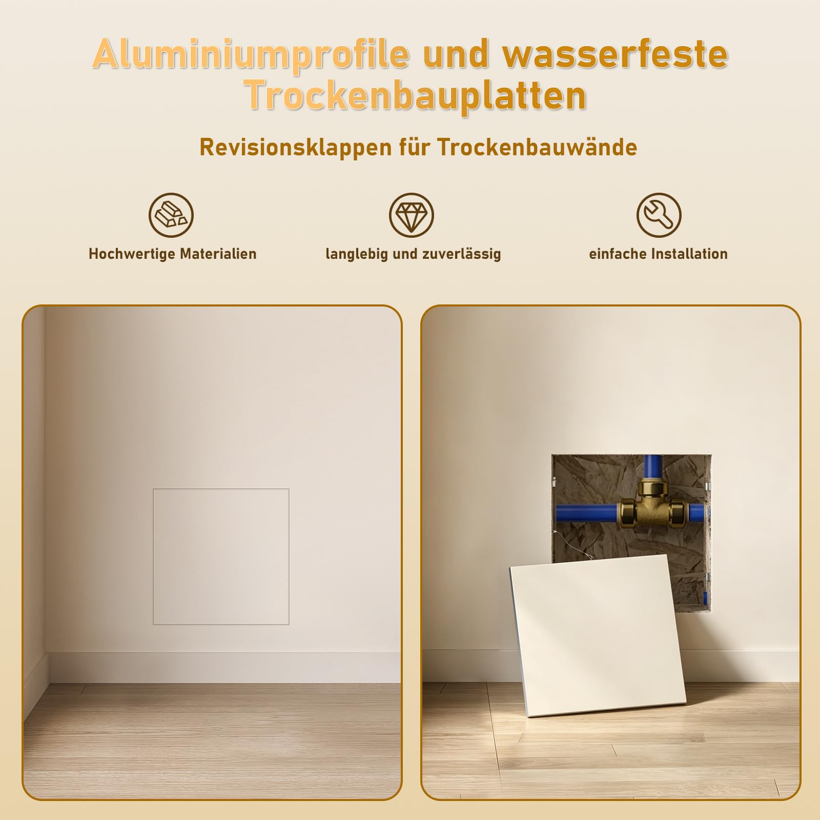 Klapa rewizyjna do drzwi rewizyjnych, do drzwi rewizyjnych, aluminium, możliwość malowania na płaszczyźnie, Push-to-Open, na ścianę i sufit, 40 x 40 cm
