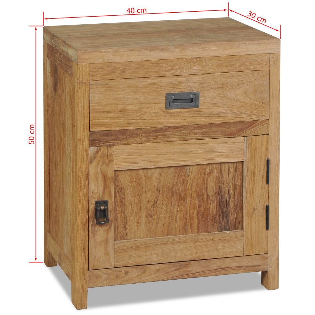 Homgoday Comodino in legno di teak massello, 40 x 30 x 50 cm, comodino, camera da letto, salotto