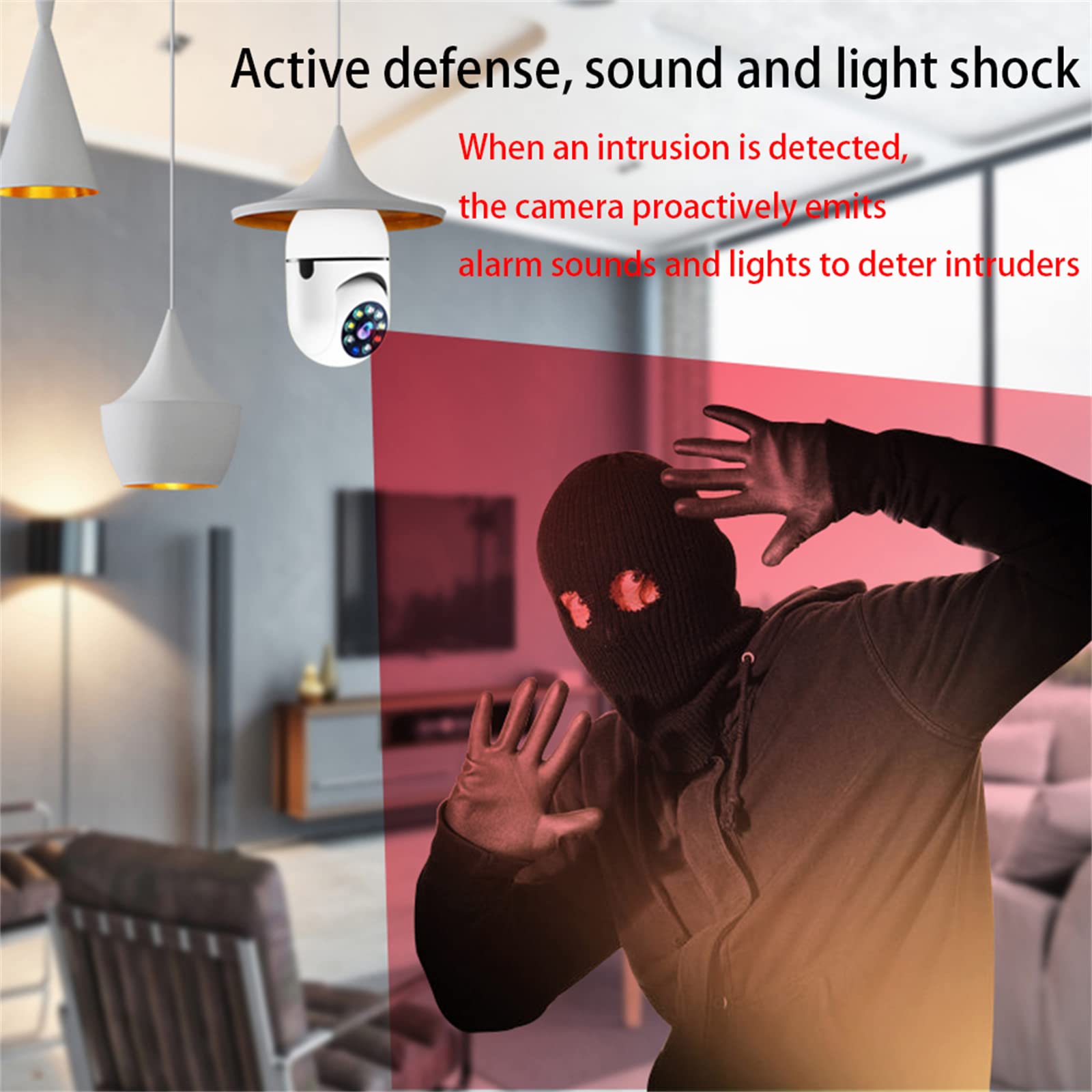 Cámara De Bombilla, Cámara De Seguridad 1080P Inalámbrica Para El Hogar 5 Ghz Y 2,4 Ghz Wifi Movimiento Seguimiento Automático Cámara De Vigilancia Inteligente De 360 Grados