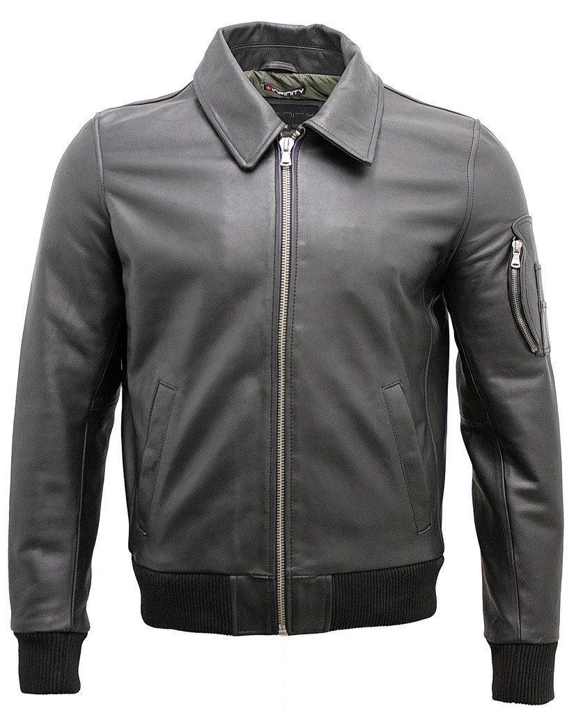 Infinity Men's A2 Black Cowhide Analine Leather Bomber Jacket 5XL