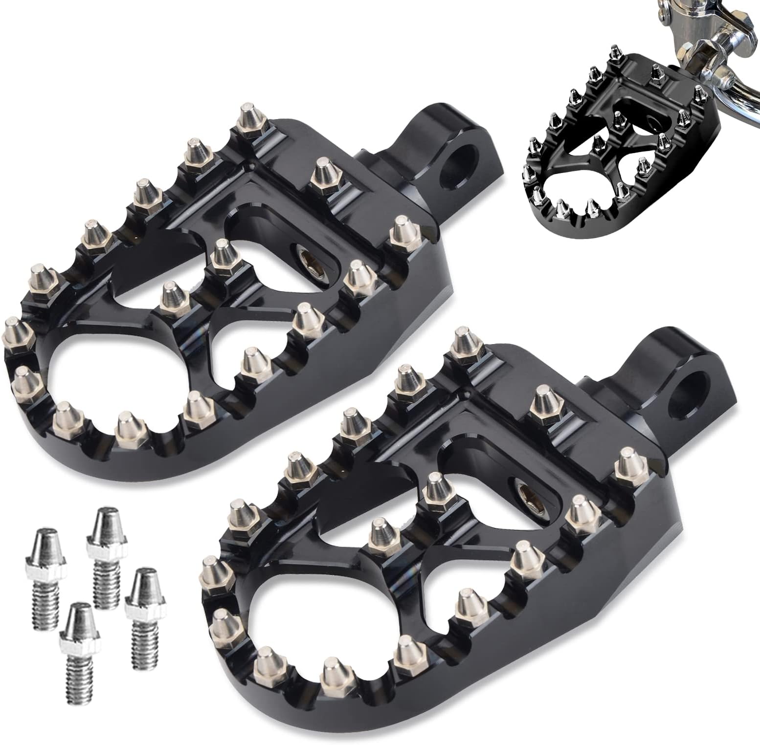 Goldfire Footpeg Offroad Motorcycle Pegs 1 Pair Black CNC Wide Foot Pegs 360° Roating MX Chopper Bobber Style Fits for HD Dyna Sportster Fatboy Iron 883 (Black)
