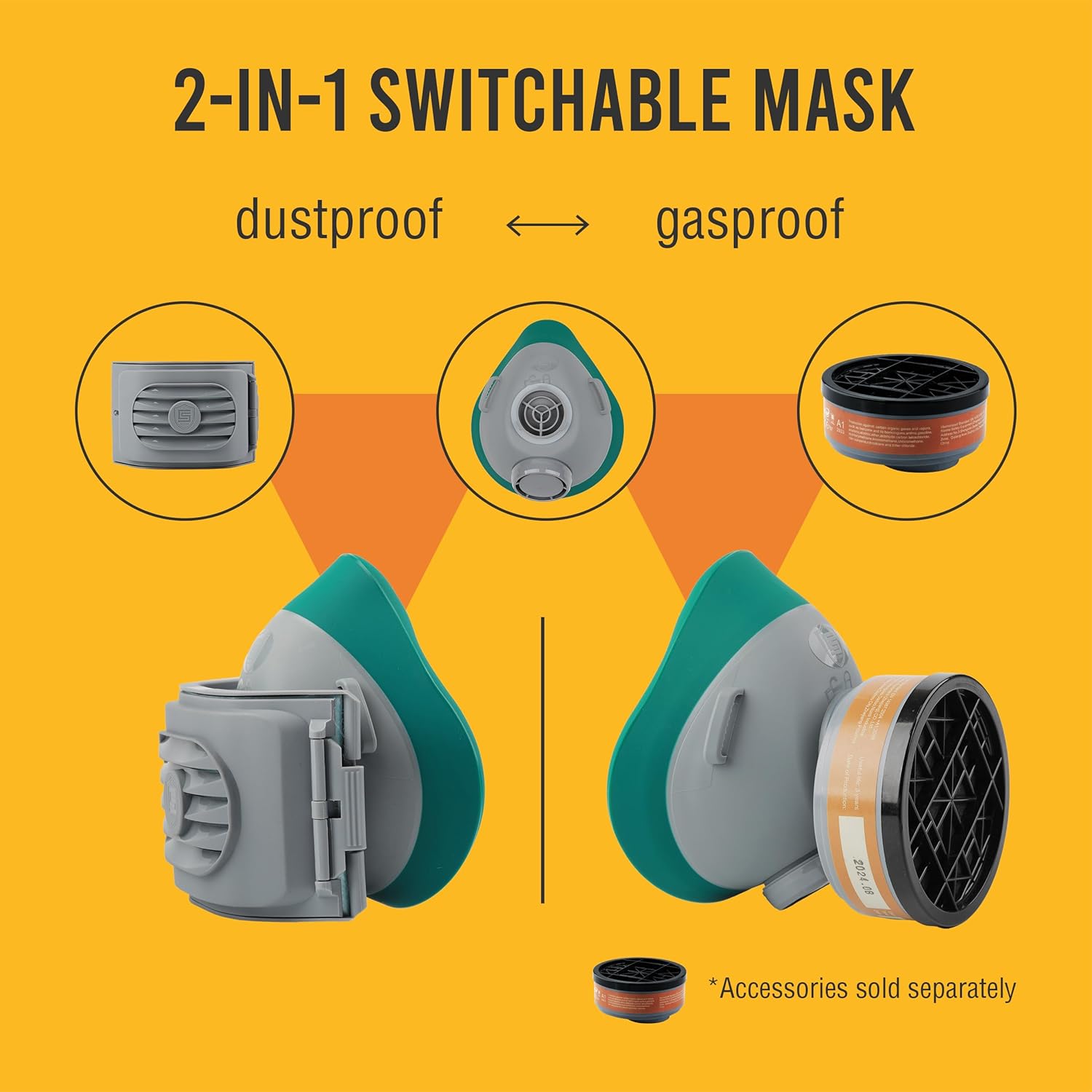 Reusable Half Face Respirator Mask with 6 Filters,2818 Food-Grade Silicone Dust Mask for Painting,Cleaning,Sanding - Image 7