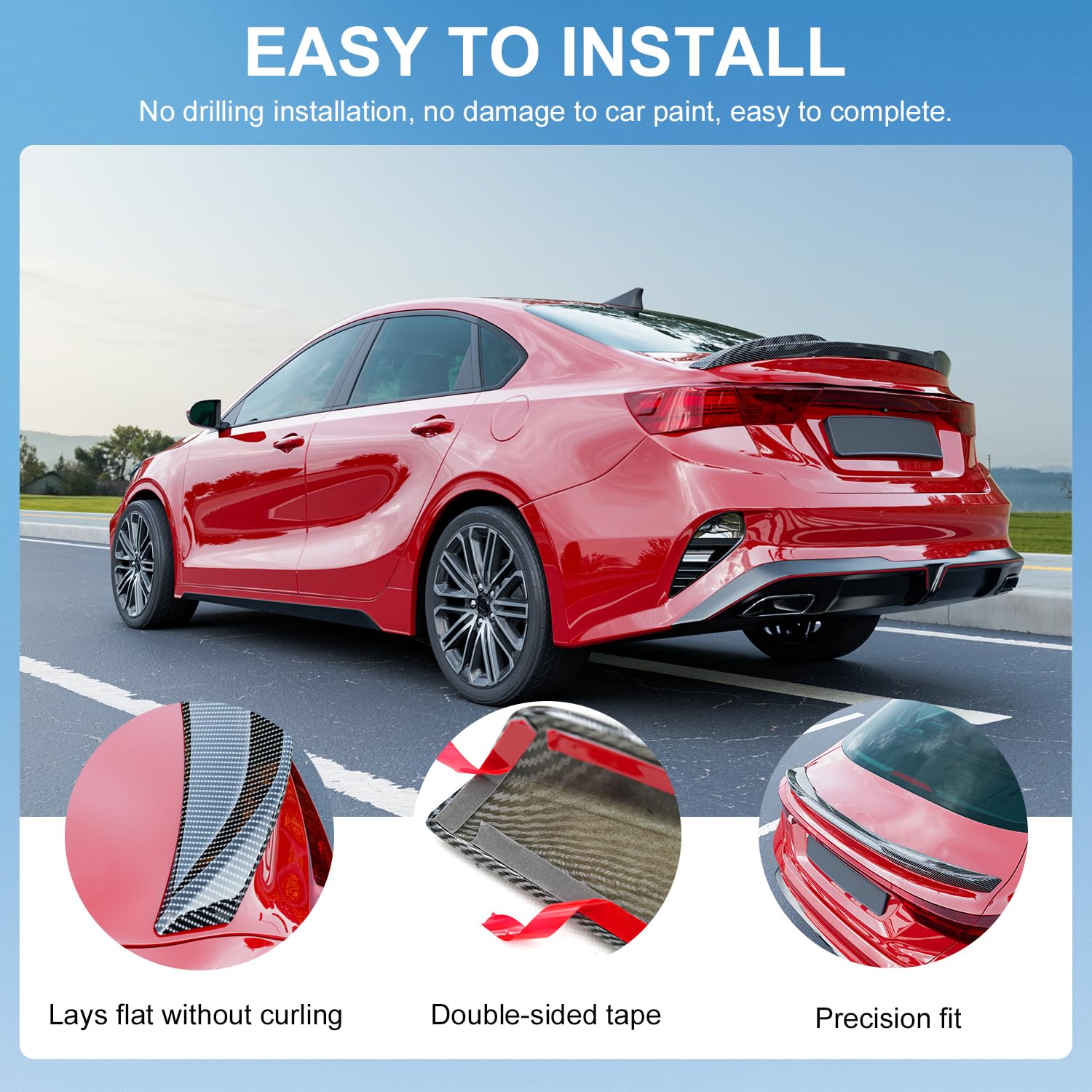 Xipoo Spoiler Compatible with 2019-2024 Kia Forte Trunk Wing Trunk Lip Rear Spoiler Glossy Carbon Fiber Replacement for 2019 2020 2021 2022 2023 2024 Kia Forte Accessories