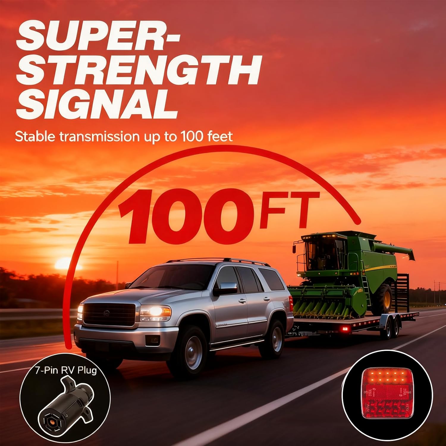 Wireless Magnetic LED Trailer Light ，Ip67 Waterproof Rechargeable Wireless Trailer Lights Kit, Portable for Pickup Trucks, SUVs, Boats, RVs and More