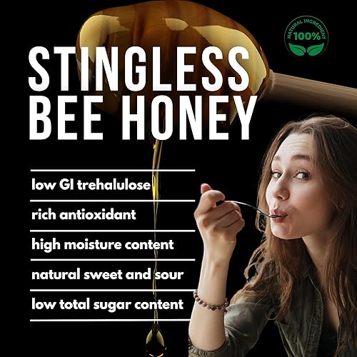 Miniatura 6 de Miel de abeja sin aguijón, meliponini agridulce. Contiene trehalulosa de bajo índice glucémico, sin sacarosa, 3.5 oz (100 gramos), un paquete de 2
