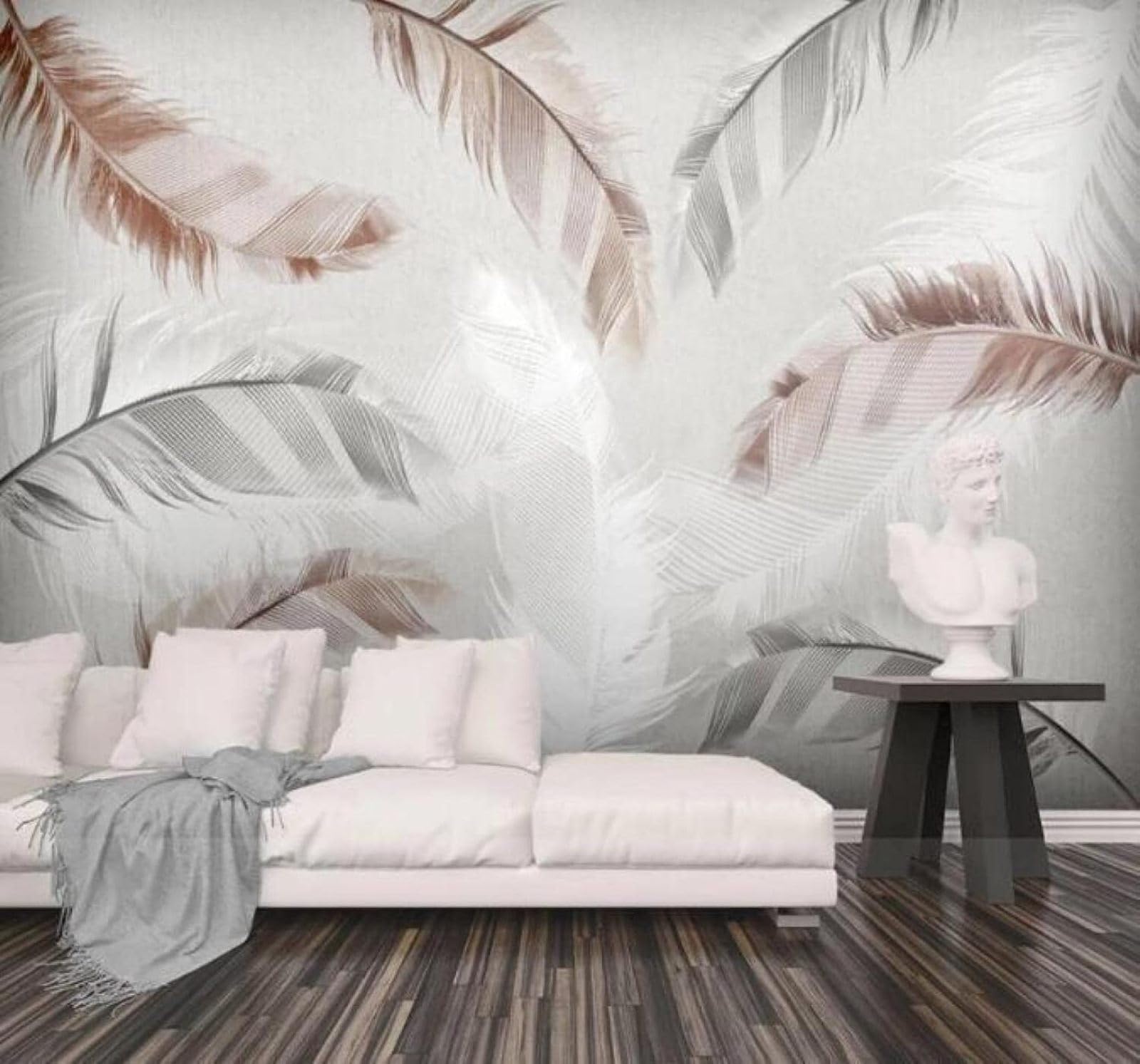 Xlming 430Cm×300Cm(B×H) Abstract Minimalist Hand Painted Watercolour Feathers 3D Wallpaper Luxury Silk Study Dining Feature Sofa Grey Bedroom Living Room Tv Decorative Wall-430Cm×300Cm