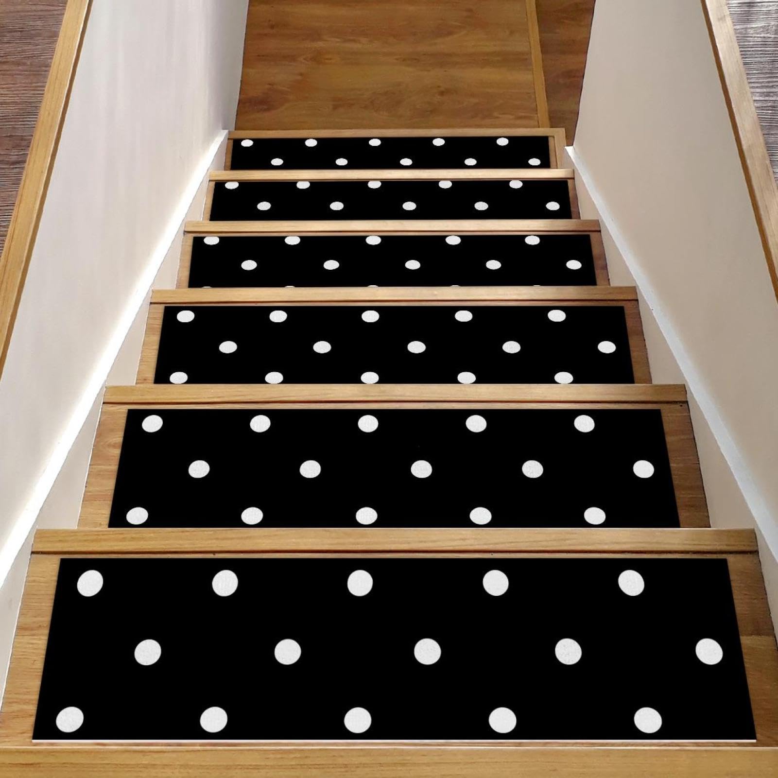 Peldaños de escalera de madera con base antideslizante lavable y estampado de lunares, 15 unidades