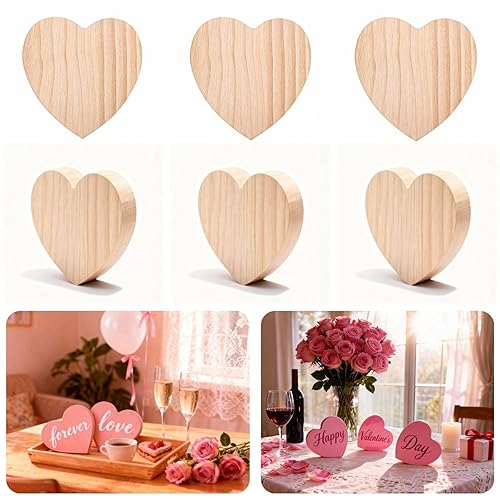 12 Pack Unfinished Pine Wood Hearts 4x4 Inch - DIY