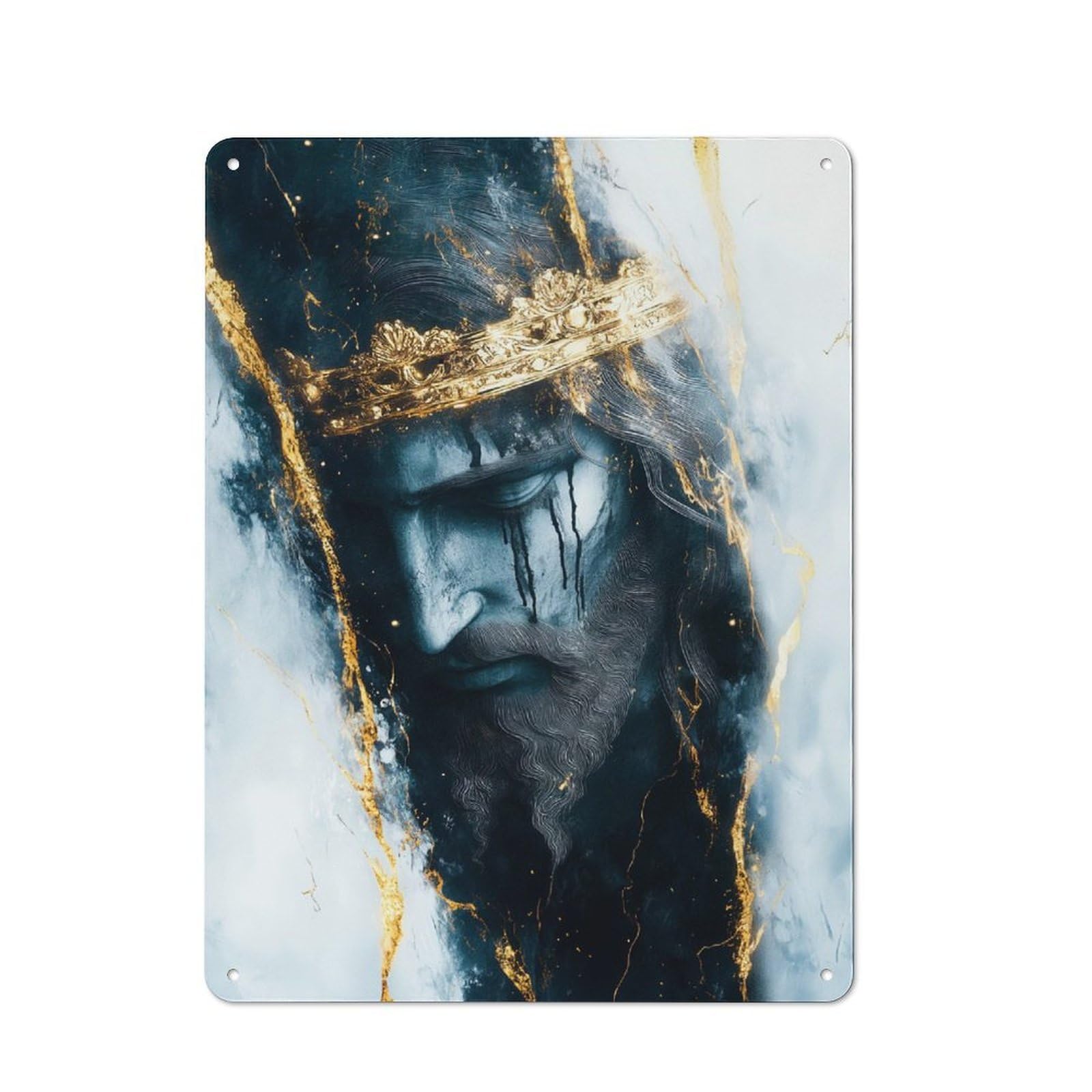 Junmoney Crowned Jesus In Marble Classic Metal Wall Decor 40X30cm, Metal Wall Plaque For Office, Study, Studio Or Hallway