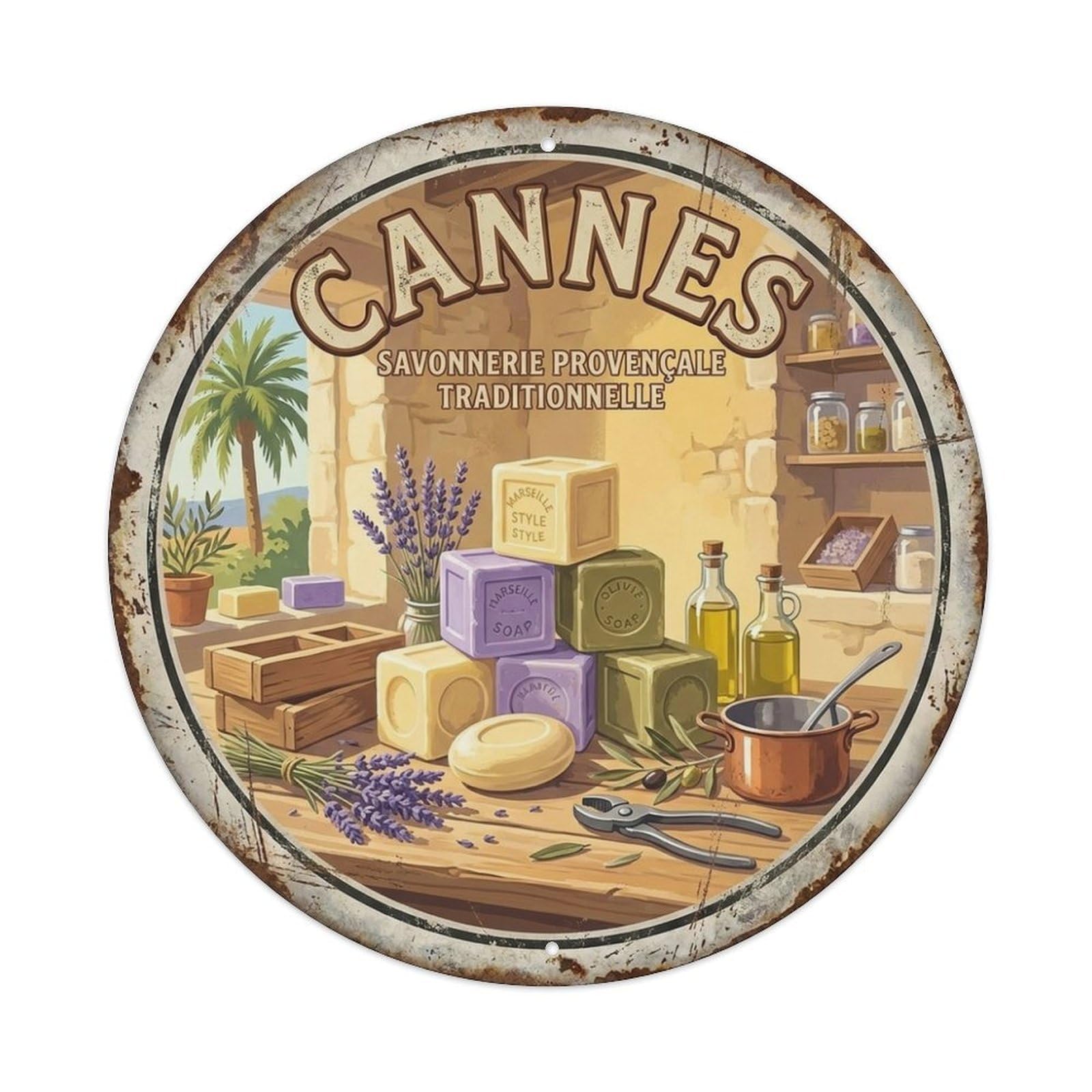 Retro Cannes Soap Making French Riviera Culture Travel Metal Tin Sign