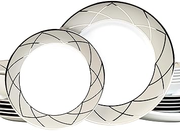 Dankotuwa Luxury Porcelain Service for 6, Platinum Crafted Dinner Set Dishwasher Safe Vegan Scratch and Chip Resistant | Light Weight Crockery 21 Pieces(Platinum Lotus)