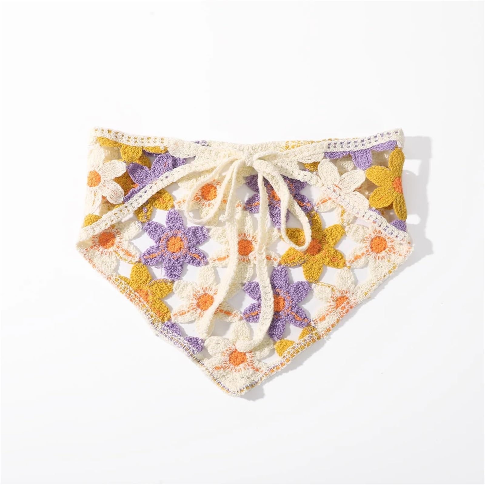 2 Piezas de Diademas de Bufanda Triangular de Punto for Mujer, Bandana con Flores Huecas, Accesorios for el Cabello para Mujer(Yellow 2)