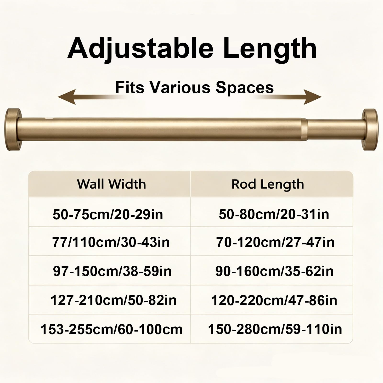 Duschvorhangstange aus Aluminiumlegierung, Rutschfeste Teleskopstange, Ohne Bohren Montierbar Verstellbare Federstange für Fenster Schränke(Black,70-120cm/27-47in)
