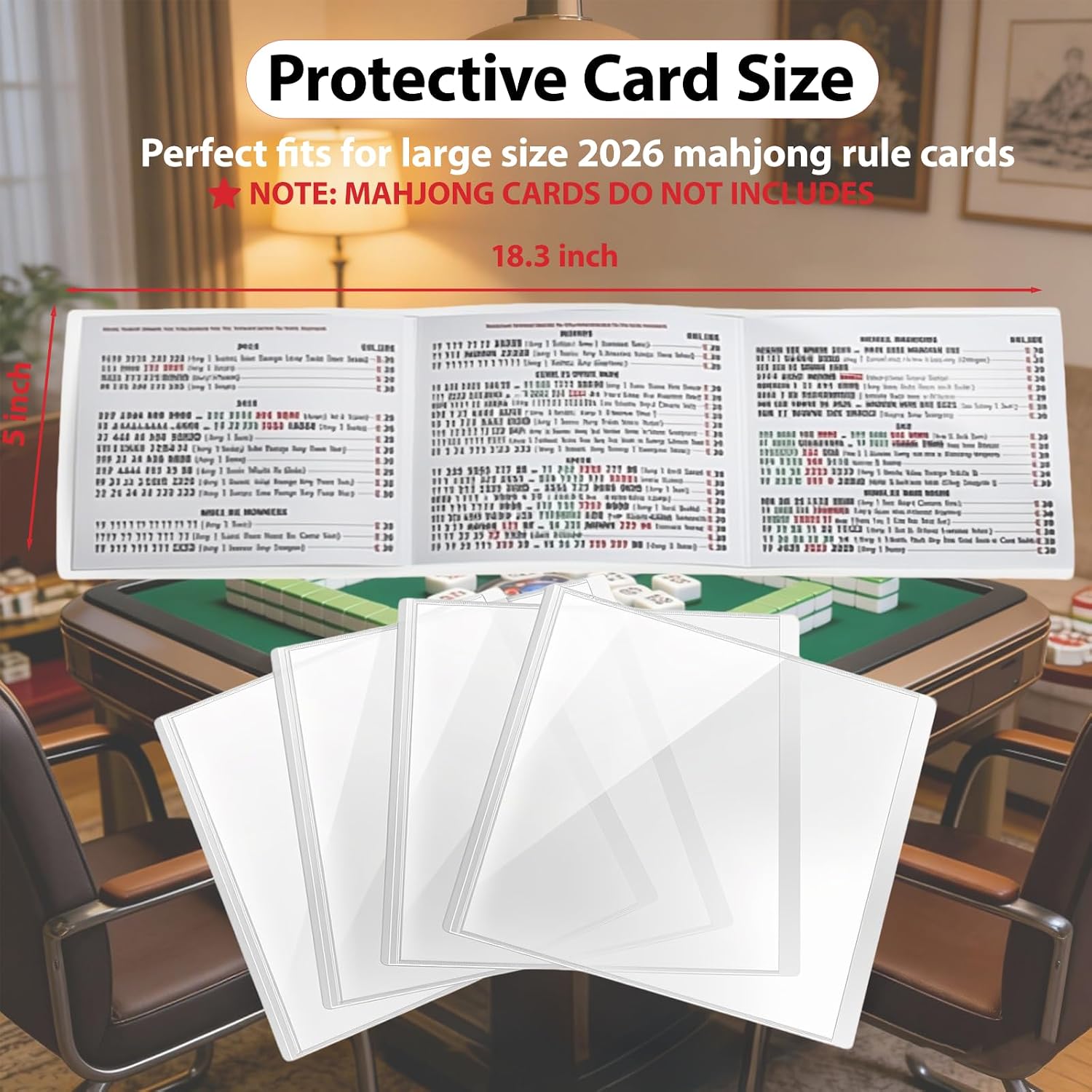 Mahjong Card Sleeve, 4PCS Mahjong Card Holder Protector Cover Fit Large Print Size Mah-Jong 2026 Cards, Plastic Sleeves Rule Card Protector Set, Mahjong Accessories and Gifts for Women Man image 2