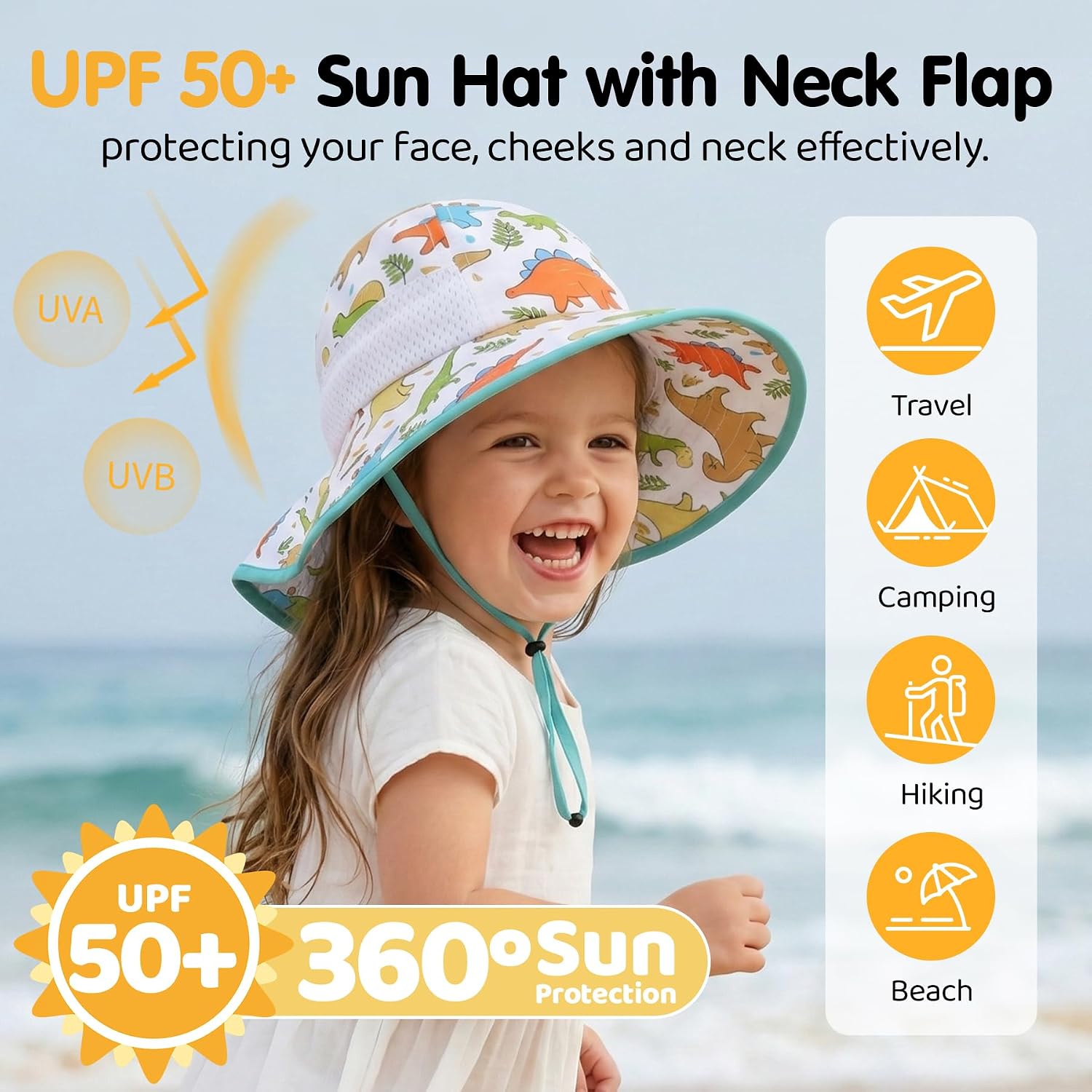 Baby Sun Hat with Neck Flap UPF 50+ for Toddler Sun Protection Beach Hat image 2