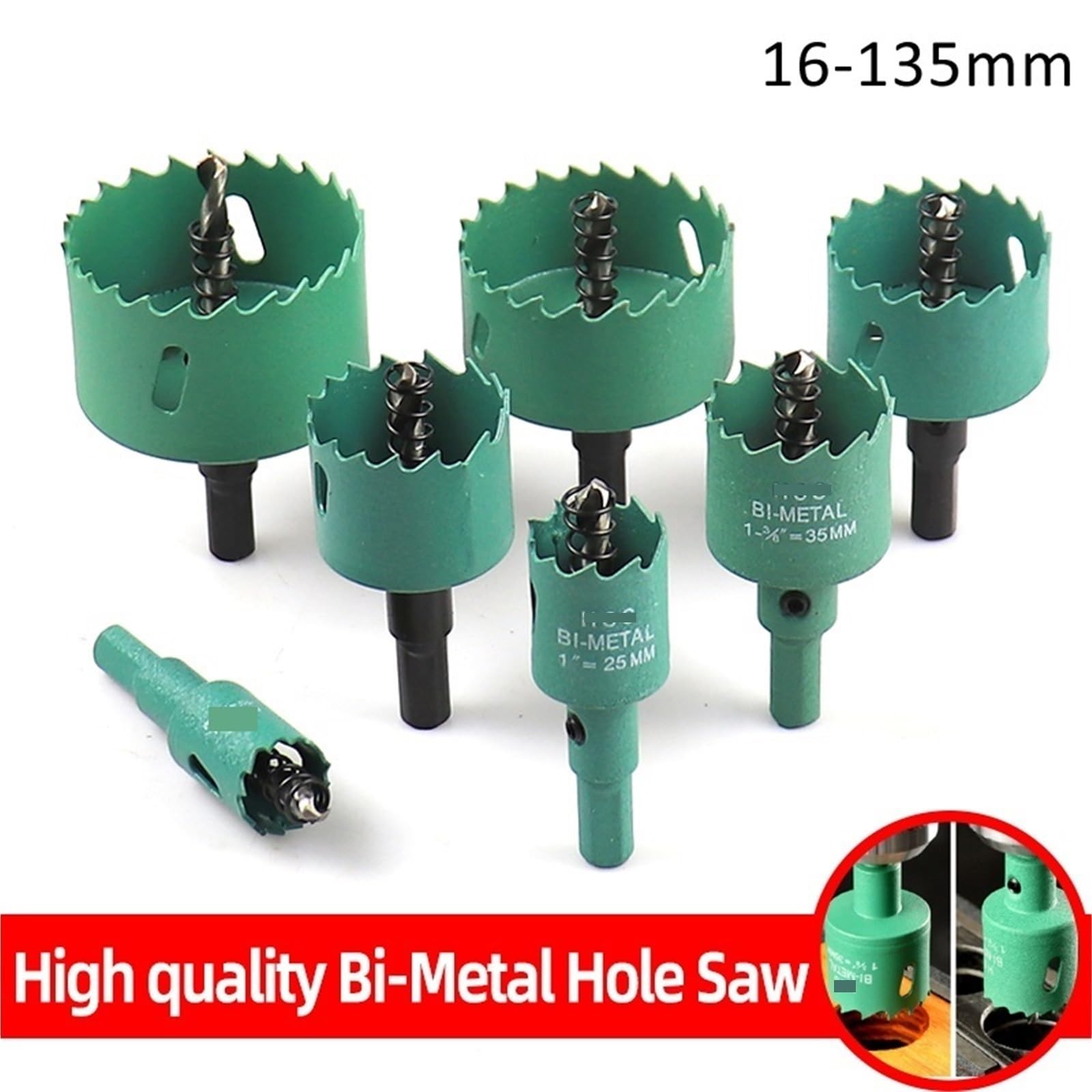 1 broca de sierra perforadora bimetálica de 16-200 mm, acero de alta velocidad, sierra perforadora M42, adecuada para apertura de placas de yeso